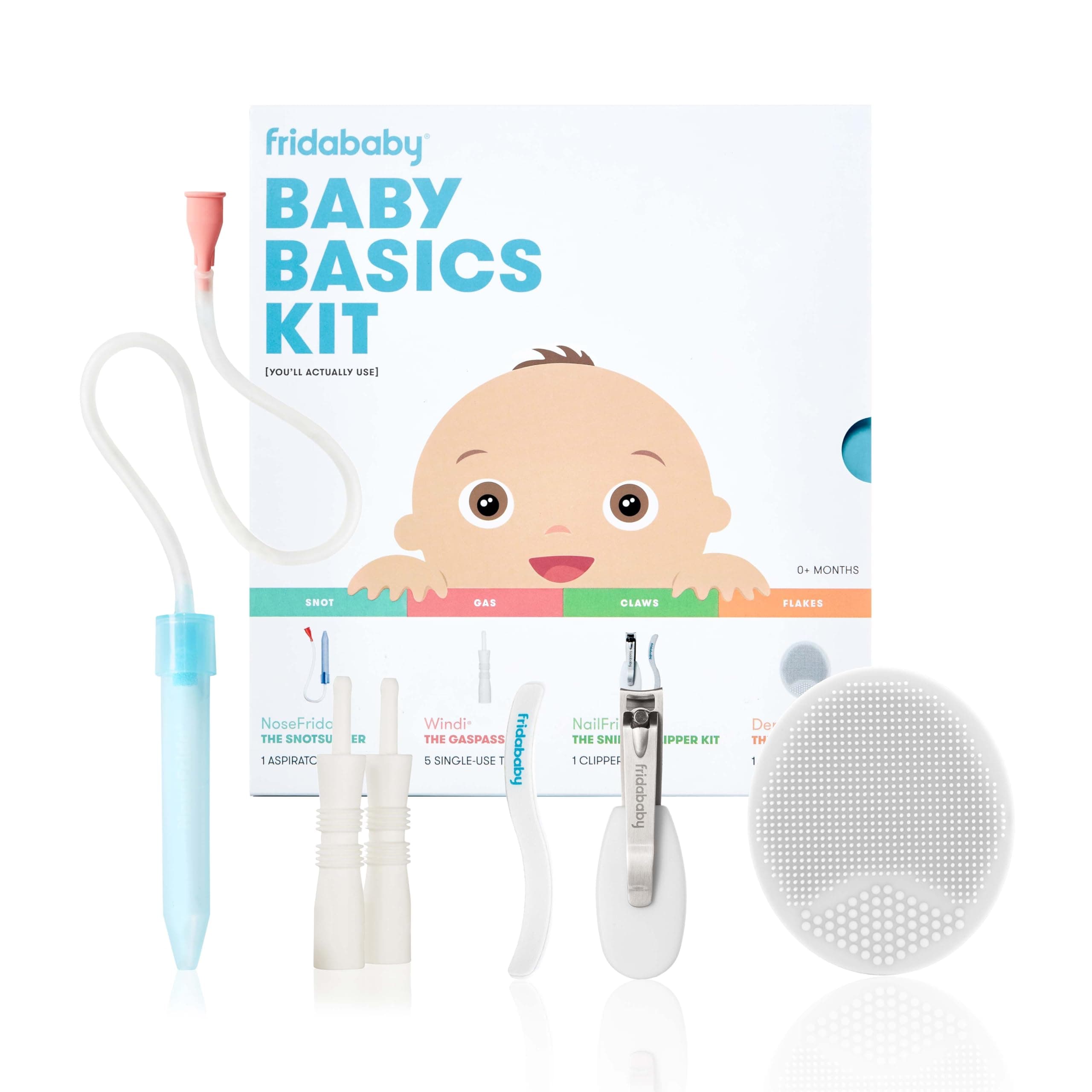 Frida Baby Basics Care Kit By Fridababy | A Registry Must Have Gift Set Includes Nosefrida, Nailfrida, Windi, Dermafrida And Silicone Carry Case - A Great Value To Keep Your Baby Healthy & Clean