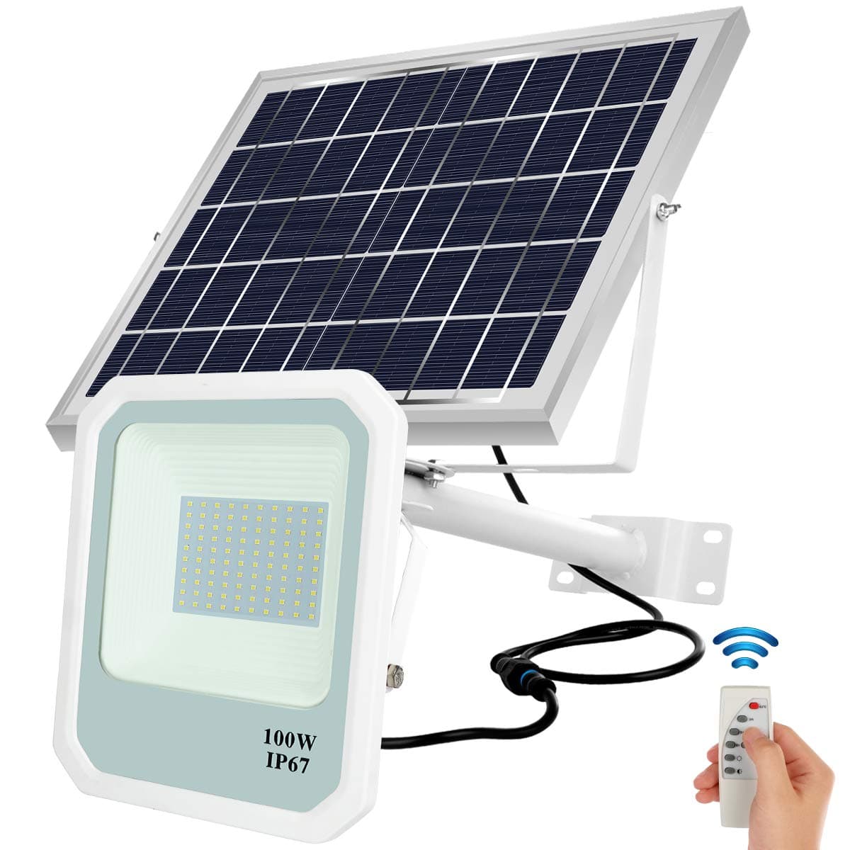 100W Solar Flood Lights,Solar Street Flood Lights,100 LEDs 10000 Lumens,IP67 Waterproof,with Remote Control,Easy-to-Install Solar Security Lights for Yard,Garden,Pool,Street,Lawn