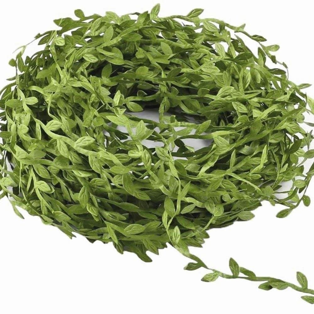 BS AMOR Artificial Hanging Olive Green Leaves Leaf Trim Ribbon -9 Meter - for DIY Craft Party Wedding Home Decoration (Olive Green) (9 Meter)