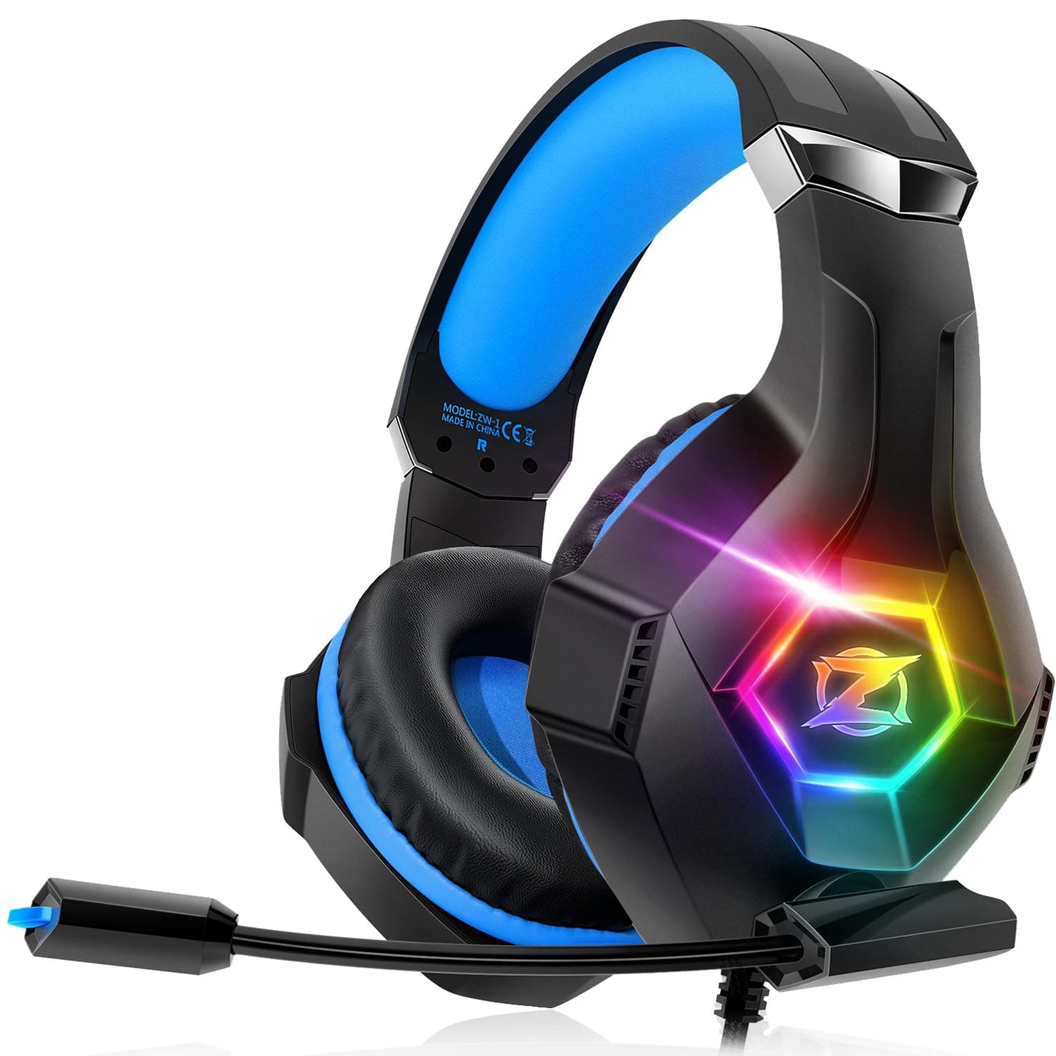 Gaming Headset for PC, Ps4, Ps5, Xbox Headset with 7.1 Surround Sound, Gaming Headphones with Noise Cancelling Mic RGB Light Over Ear Headphones for Xbox Series X/S, Switch-Blue