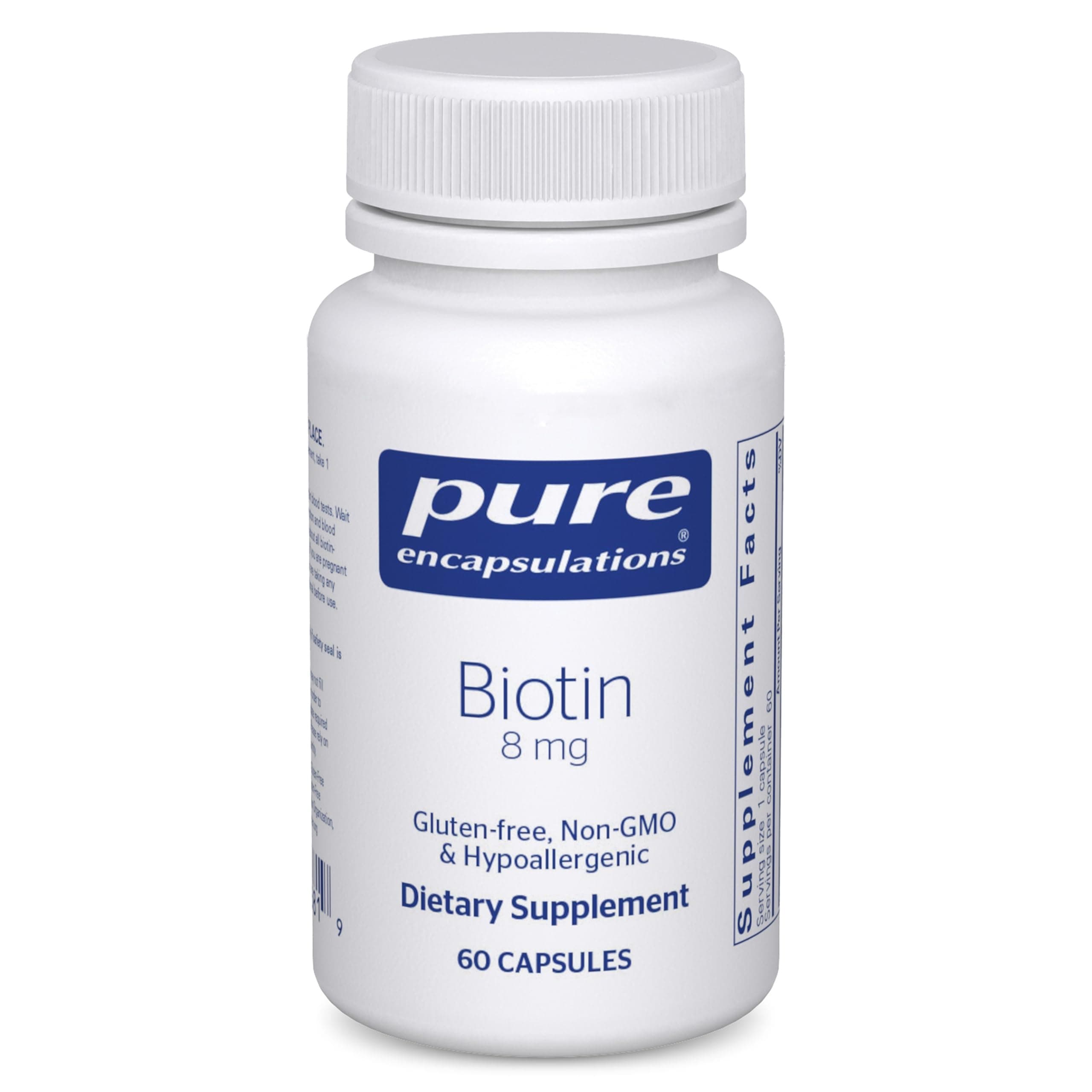 Pure Encapsulations Biotin 8 mg - B Vitamin Supplement to Aid Stress Relief, Hair, Skin & Nail Strengthening, Metabolism, Carbohydrate Support & Nervous System* - with Premium Biotin - 60 Capsules