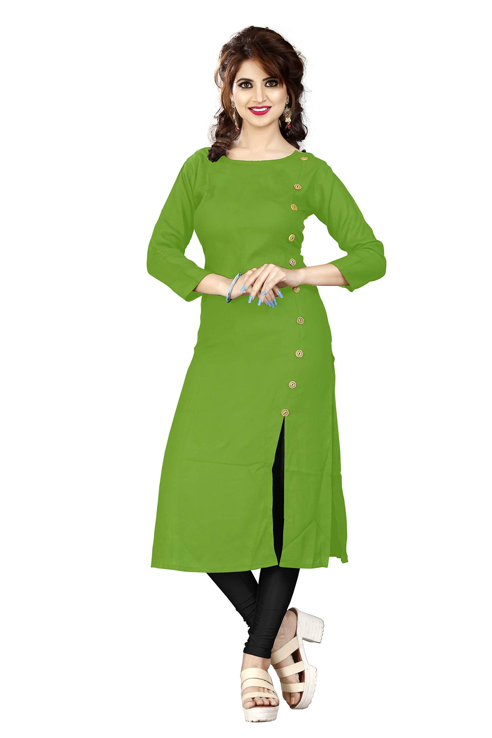 HF HOLYDAY FASHION Women's Plain & Solid Rayon A-Line Kurtis