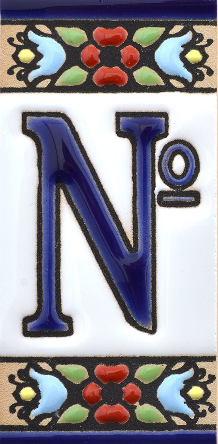 Spanish, Hand painted polichrome ceramic tiles. letters and numbers handpainted using dry rope technique perfect to create signs,addresses and names. Design FLORES MINI (NO)