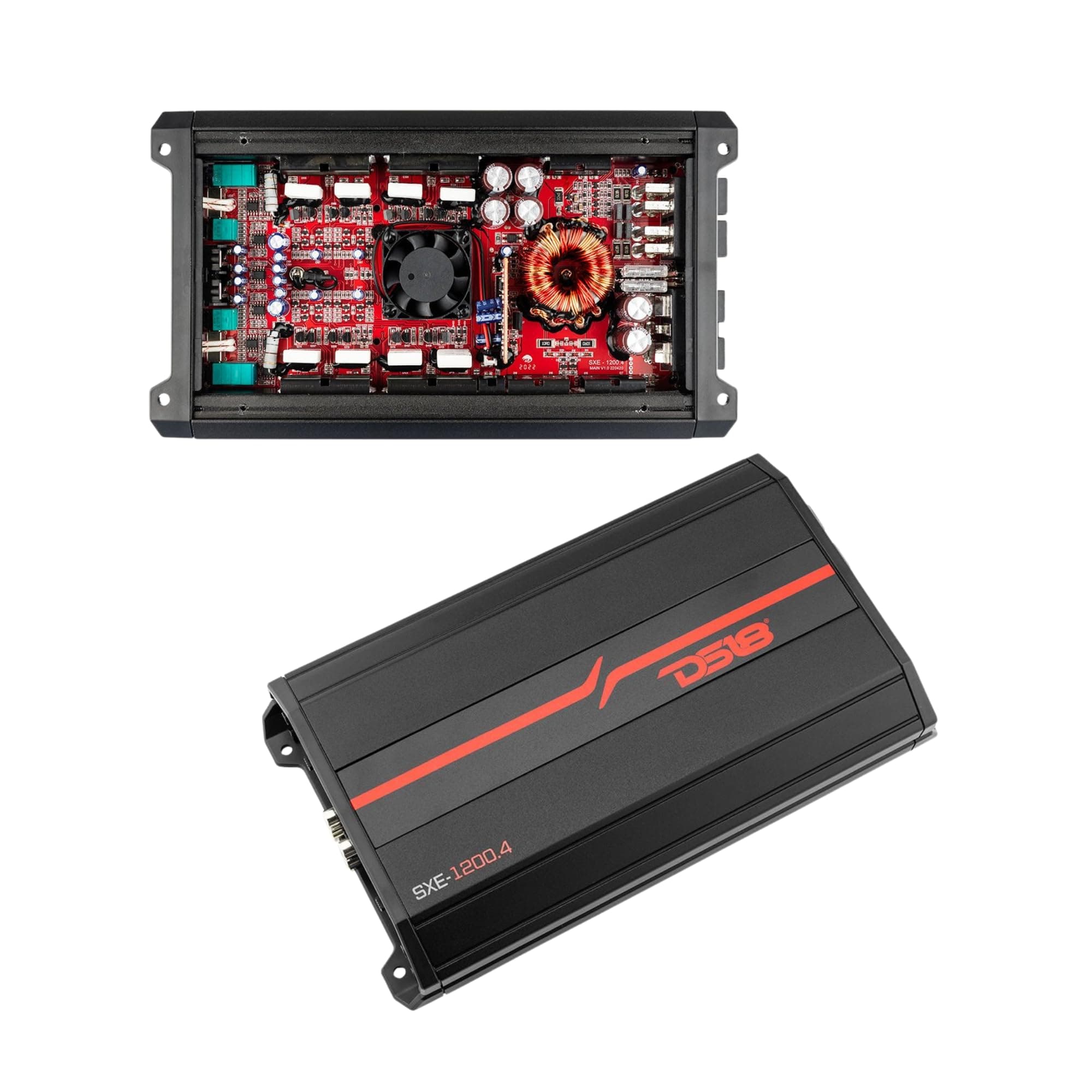 SXE-1200.4/BK Car Amplifier Stereo Full-Range Class A/B 4-Channel 60x4 RMS @4 OHM 1200 Watts - Powerful and Compact Amp for Speakers in Car Audio System