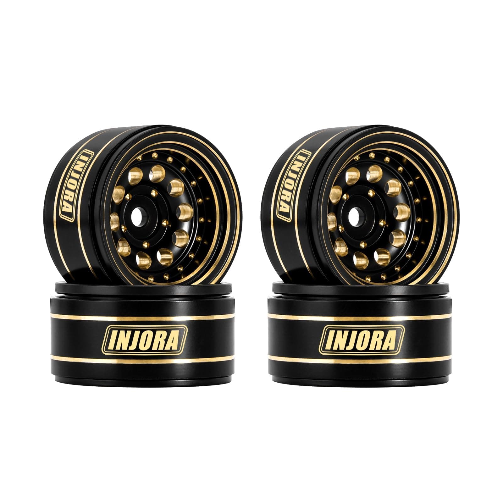INJORA 1.0 Beadlock Wheel Rims Black Coating Brass Rims for 1/24 1/18 RC Crawler Car Axial SCX24 AX24 TRX4M FCX24, 39g(Black)