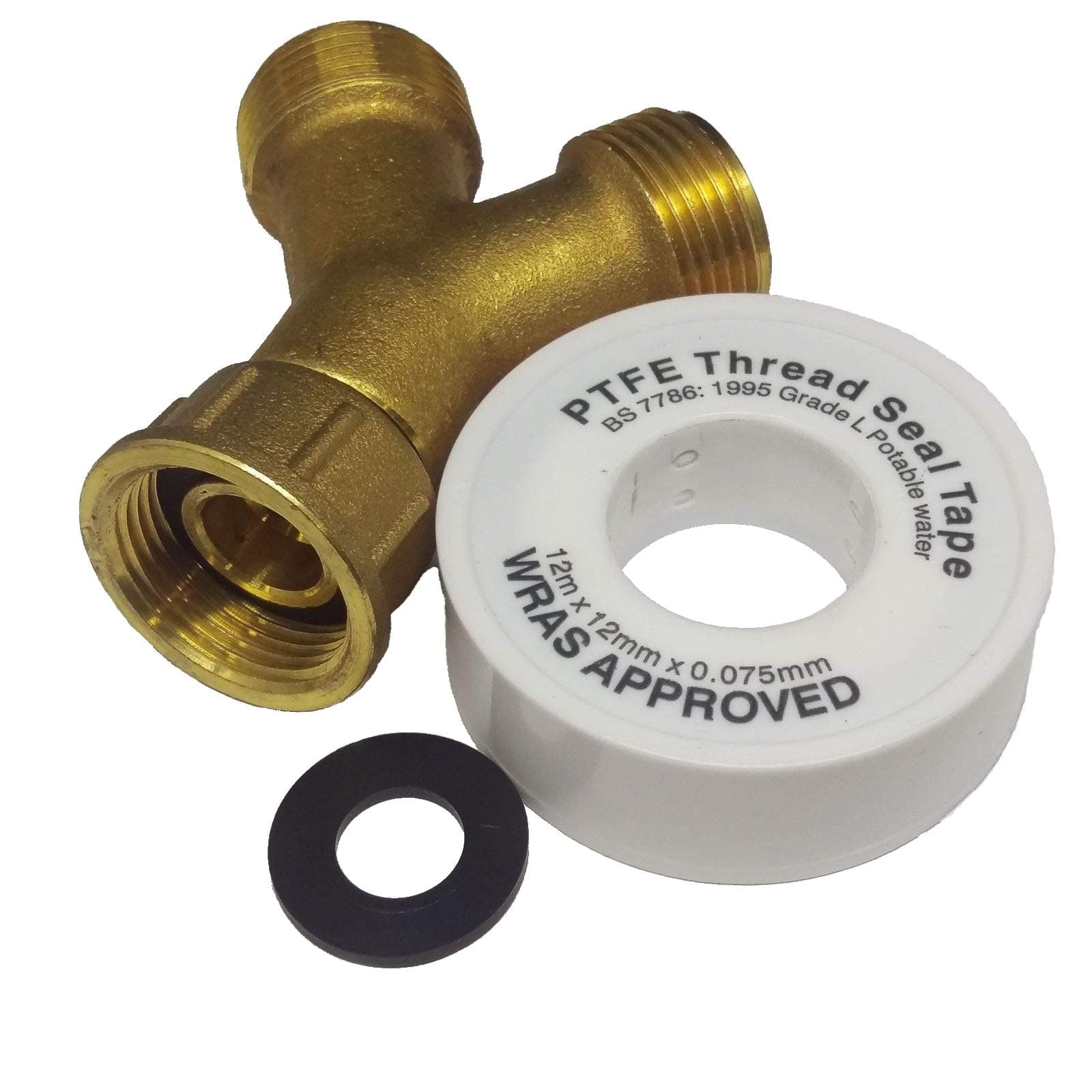 3/4" Brass Washing Machine Y Piece Splitter Loose Union Type with Additional Washer & PTFE Tape
