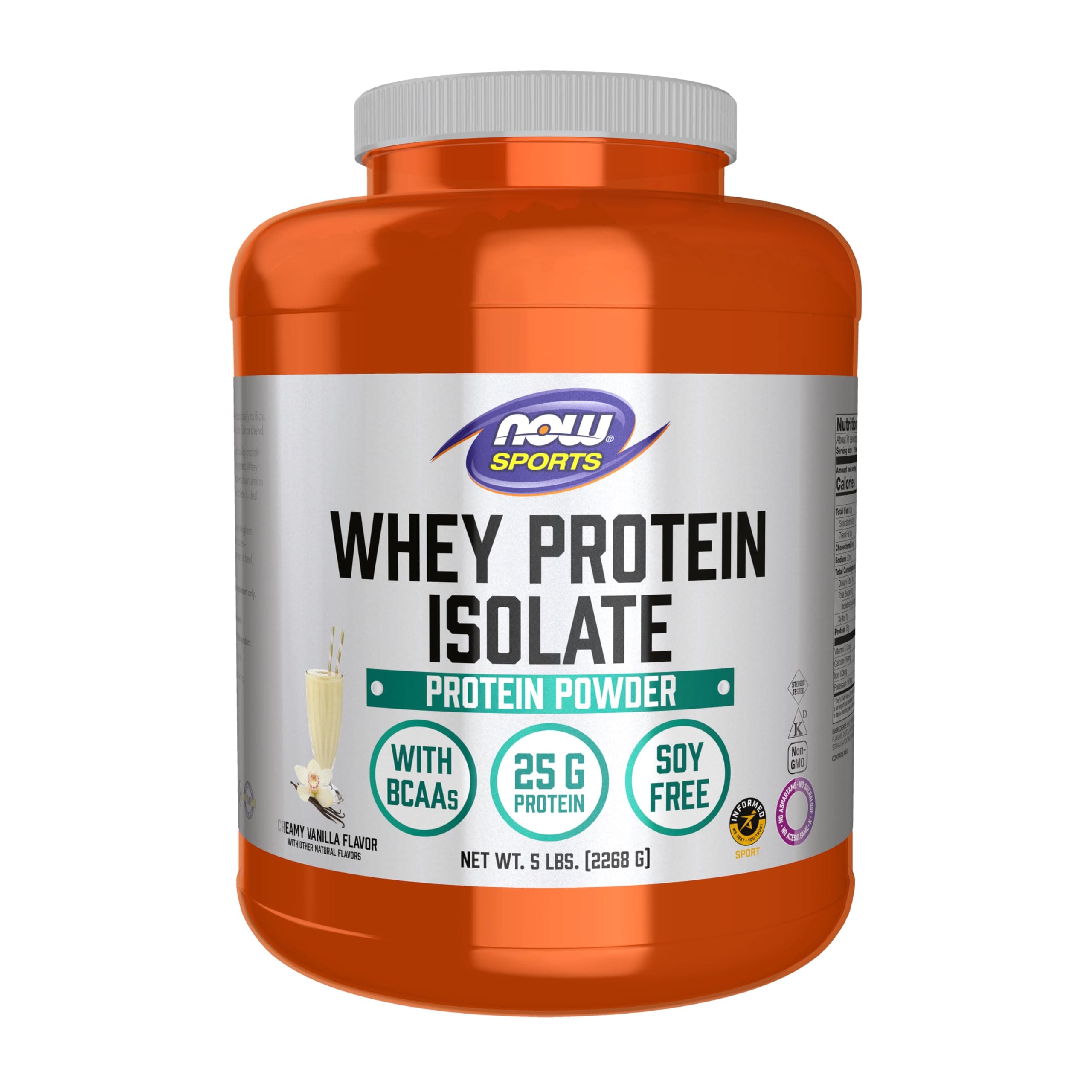 Sports Nutrition, Whey Protein Isolate, 25 g With BCAAs, Creamy Vanilla Powder, 5-Pound