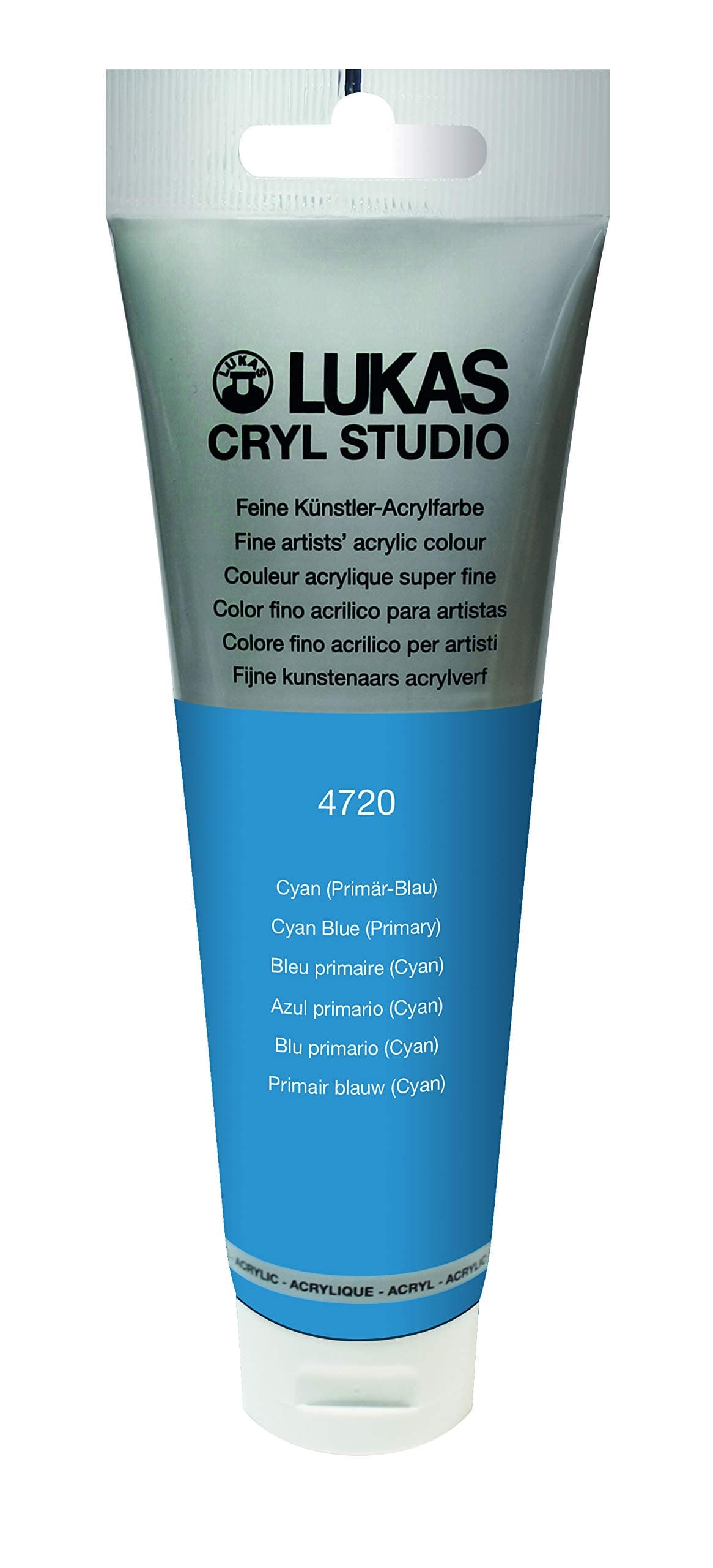 Lukas CRYL Studio Artist Acrylic Paint, Cyan Blue (Primary), 125 ml Tube - High Pigment Acrylic Paints for Canvas Painting, Large Scale Works - Medium-Viscosity, Water-Mixable, Fast Drying