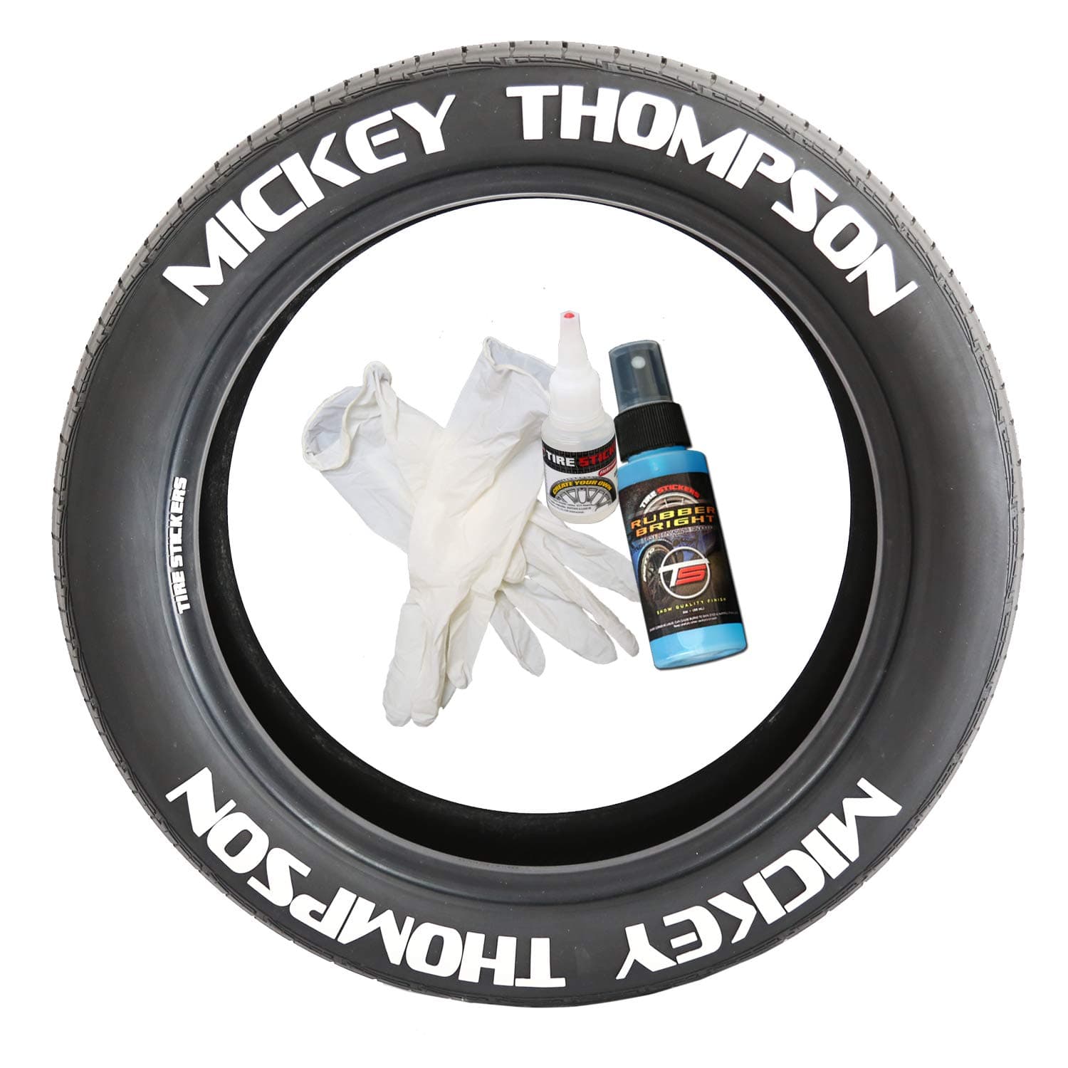 Mickey Thompson - Permanent DIY Glue On White Tyre Lettering Kit With Glue & 2oz Touch-Up Cleaner / 19-21 Inch Wheels / 1.50 Inches/White / 4 Pack