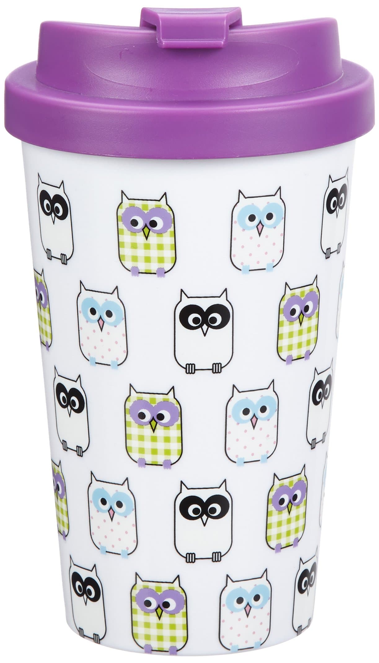 GEDA LABELS 12571 Travel Coffee Mug Plastic Double Walled Small Owls Motif