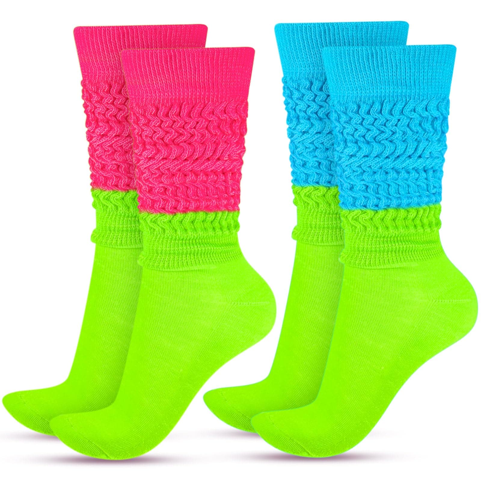 JenPen2 Pairs Neon Slouch Socks for Women 80s 90s Scrunch Socks Soft Extra Long Size 9 to 10