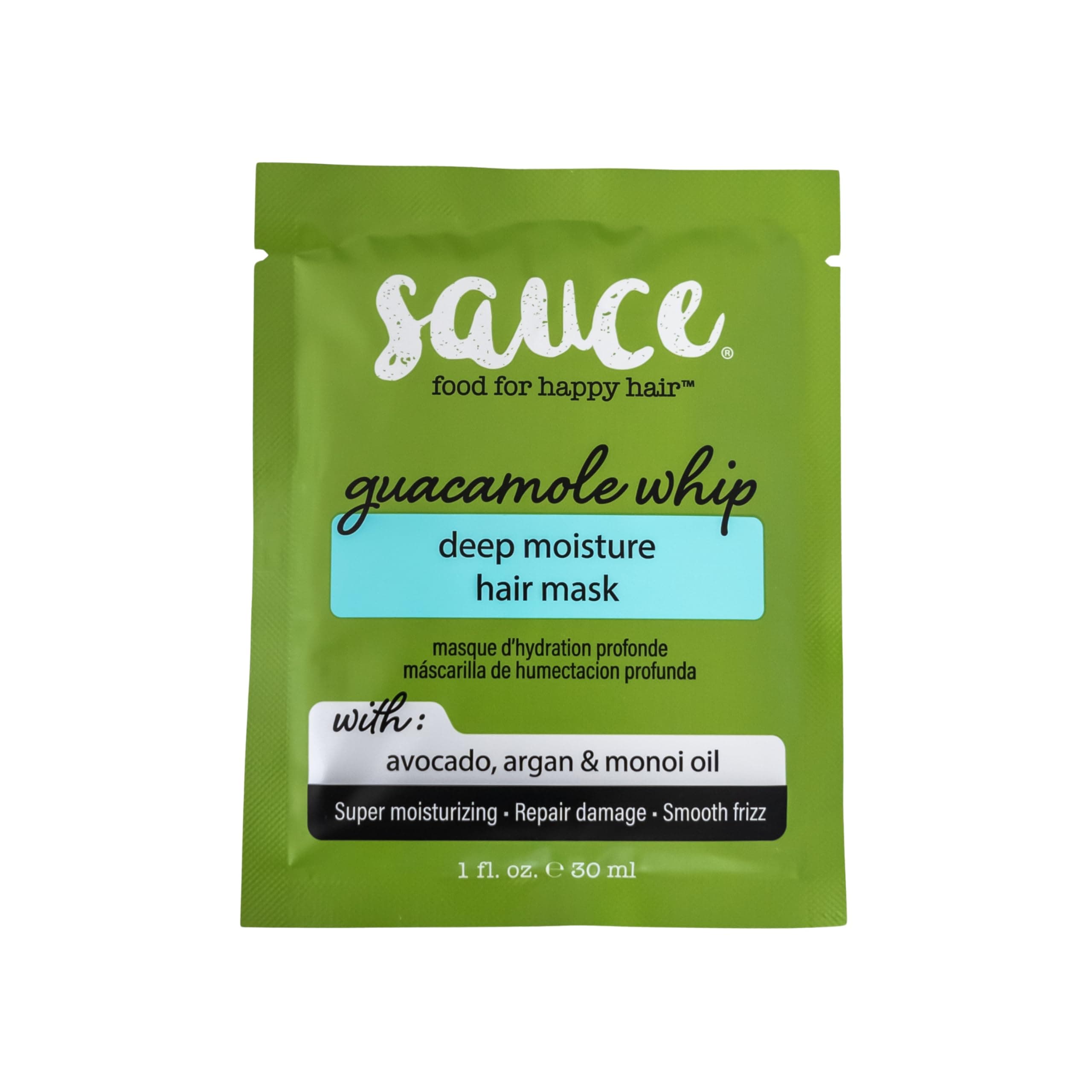 SAUCE BEAUTY Hair Mask Treatment - Guacamole Whip Deep Moisture Mask Packette with Avocado, Jarrah Honey, Argan Oil, and Monoi Oil - Repair Damaged or Dry Hair - Improve Shine and Silkiness