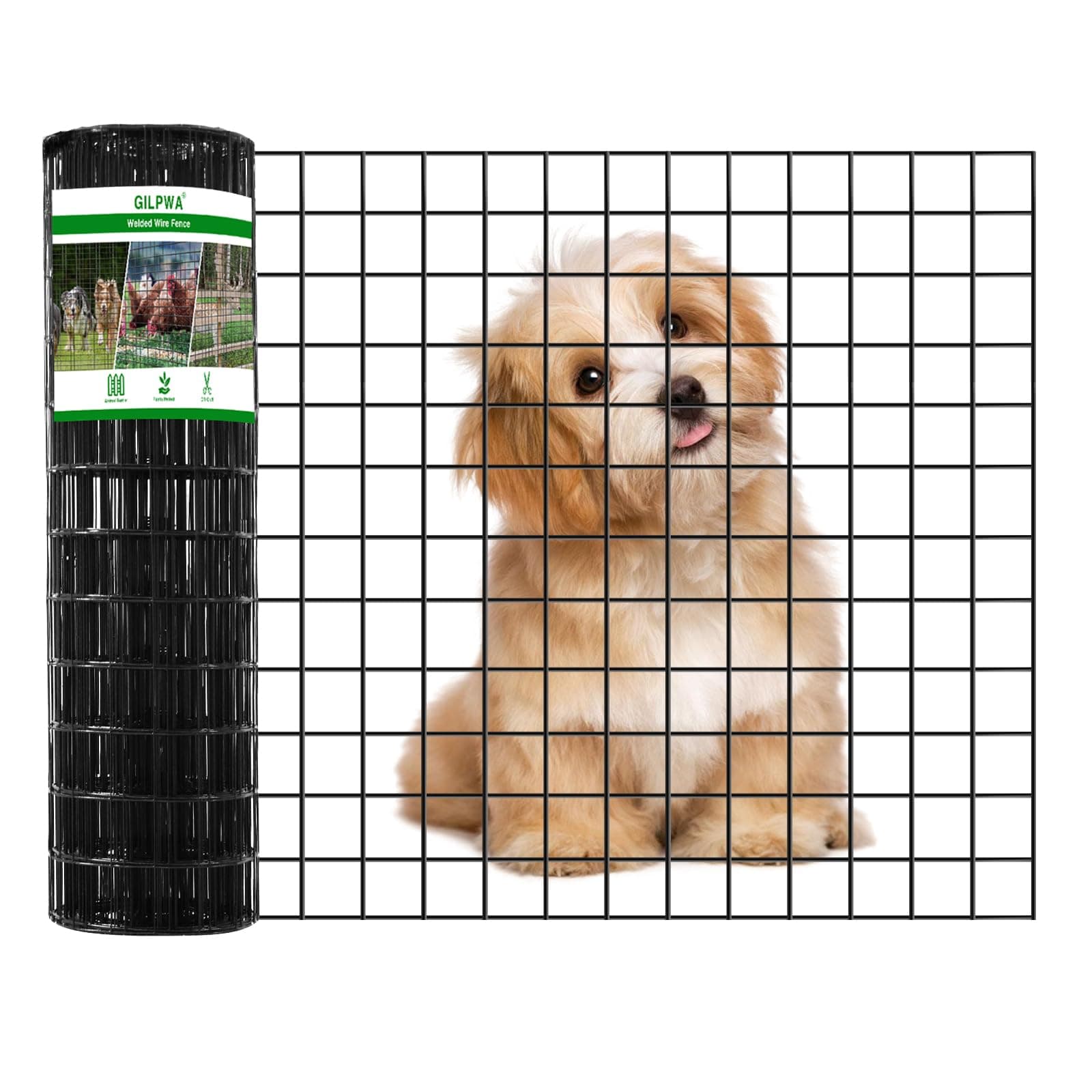 Wire Fence, 24 in(H) X 50 ft(L) PVC Coated Welded Wire Fencing 2" X 2" 16GA Garden Border Vinyl Metal Chicken Wire Fencing Mesh Roll for Yard Vegetable Plant Protection Poultry Netting Black