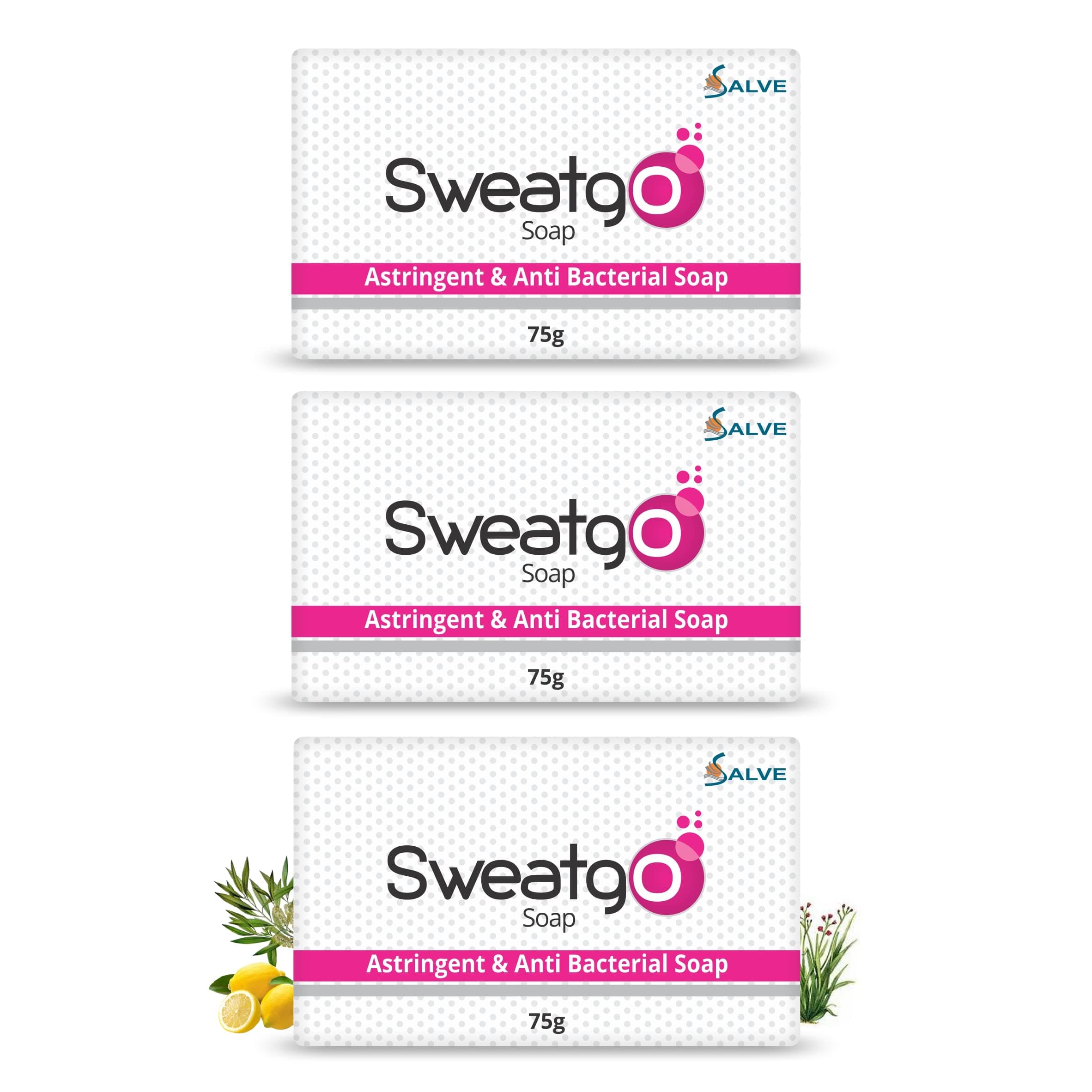 Salve Sweatgo Astringent & Anti-Bacterial Soap 75 g (Pack of 3) | Daily Cleansing Bar for Fresh & Odor-Free Skin | Suitable for Oily & Sweat-Prone Skin