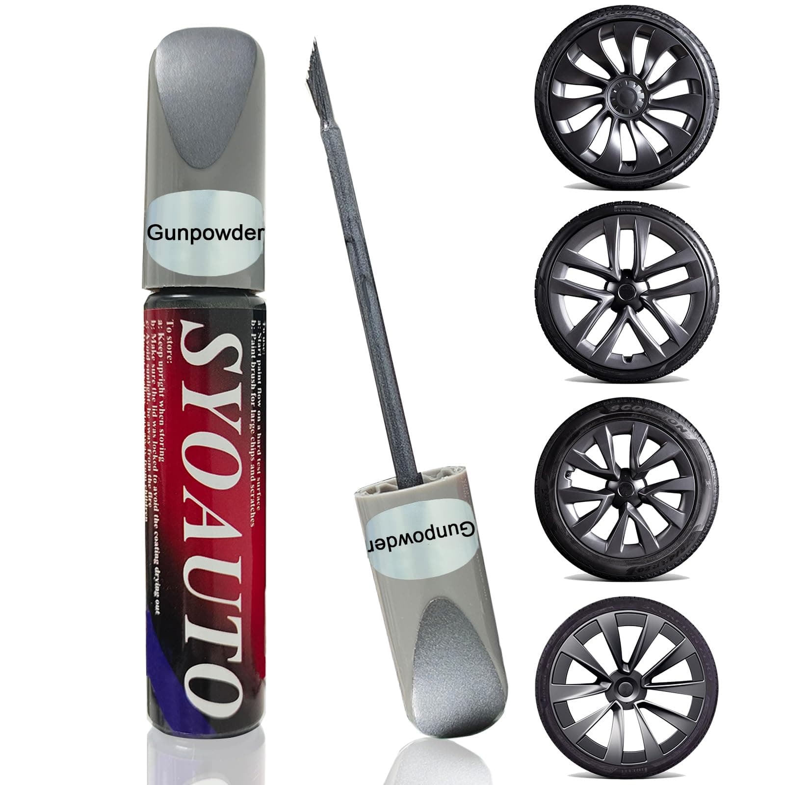 Gunpowder Rim Touch Up Paint For Tesla Model Y 3 S X Uberturbine/Arachnid/Cybersteam/Turbine Wheel Touch Up Paint Rim Scratch Repair Wheel Curb Rash Paint Pen(Gunpowder)