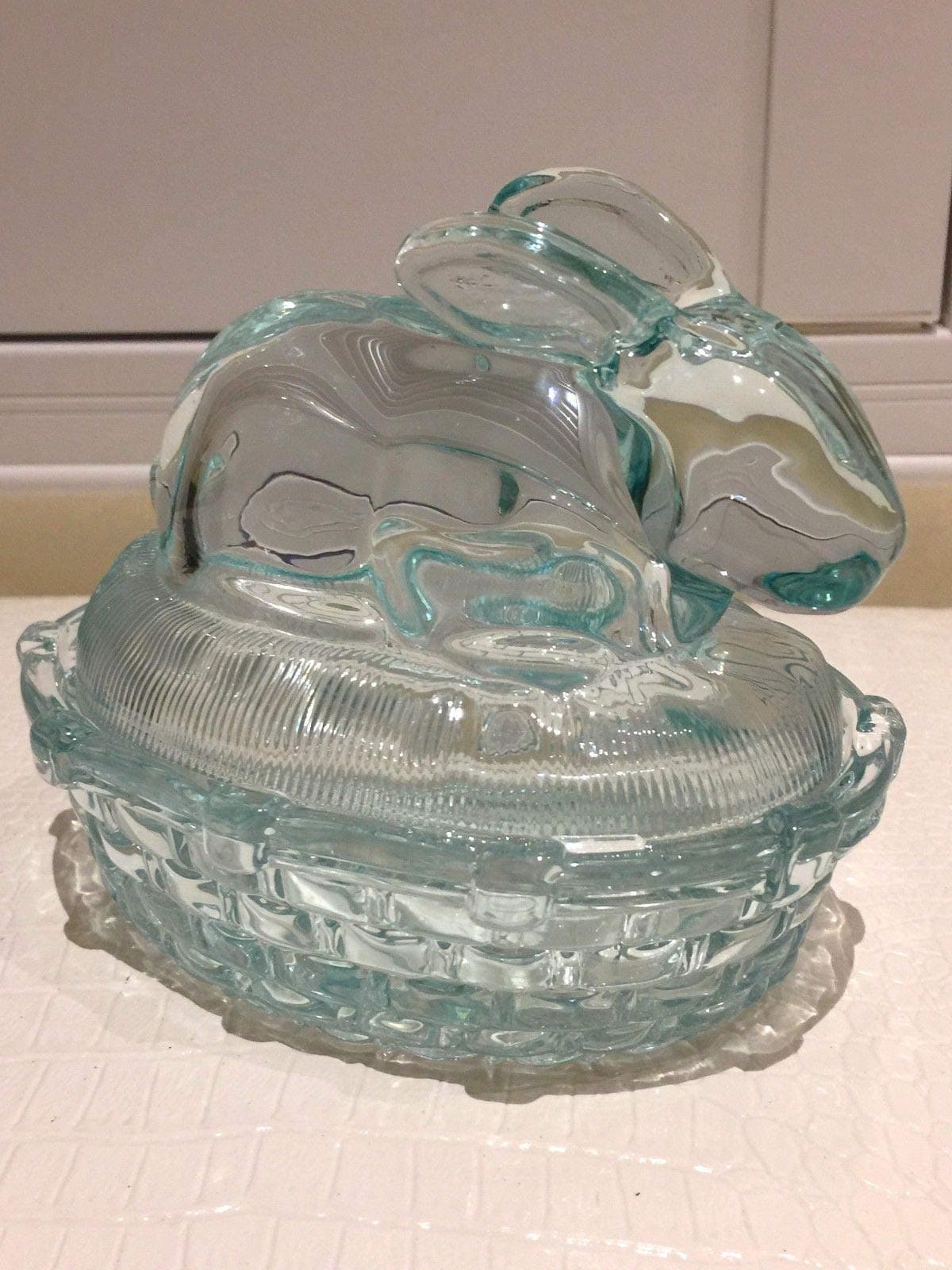 Easter Bunny Rabbit Glass Covered Dish (Blue)