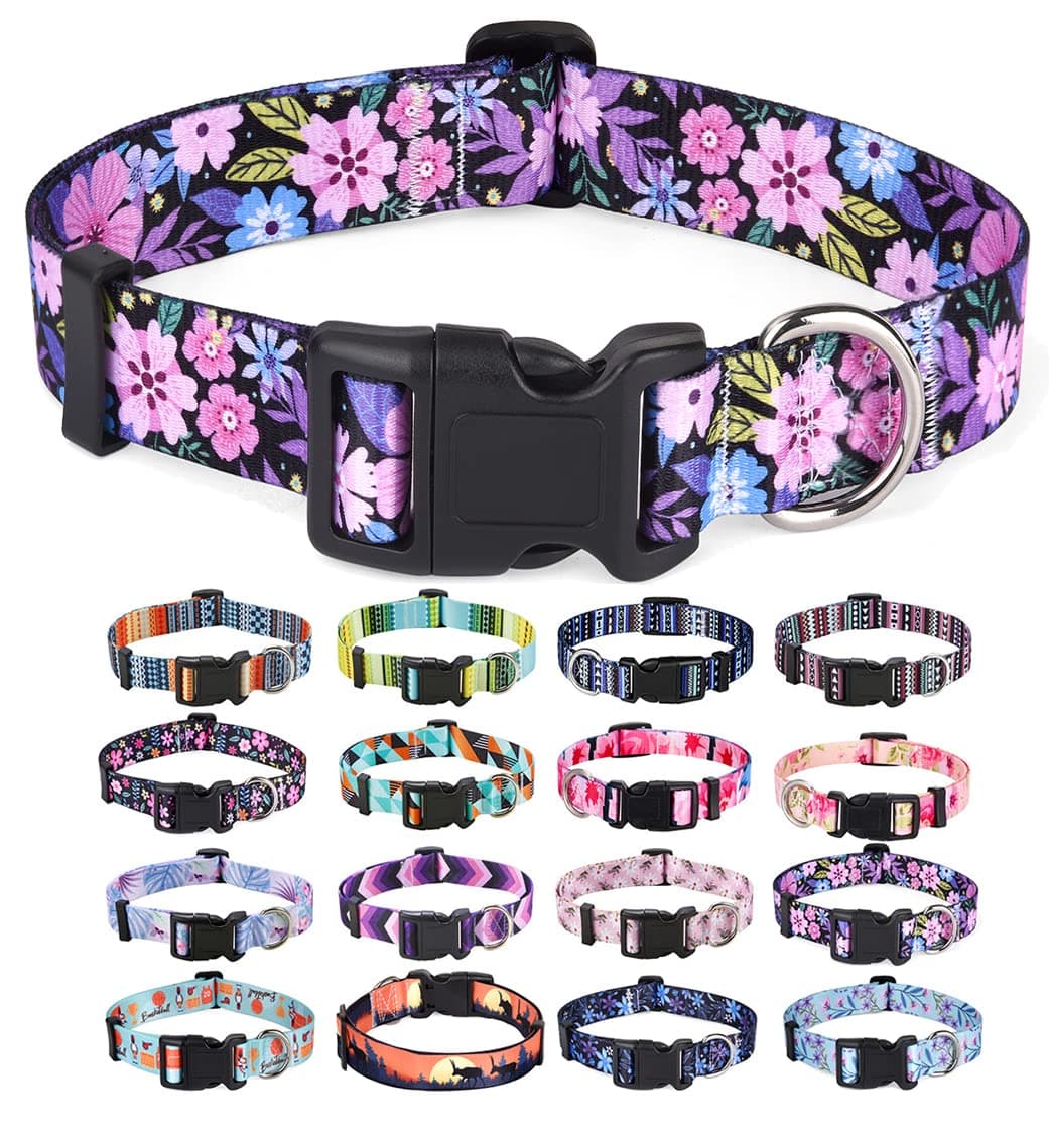 Dog Collar for Medium Dogs, Cute Small Medium Large Dog Pet Collar, with Floral Patterns, Soft Adjustable for Boy Girl Female Male Puppy Dog Collar(Floral Pink,M)
