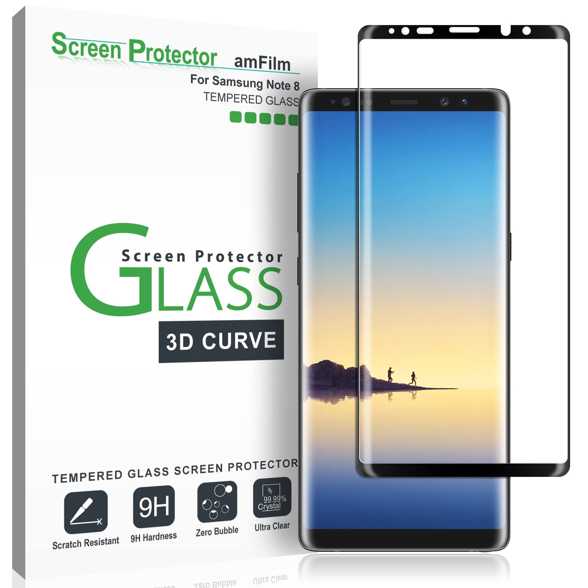 Galaxy Note 8 Screen Protector Glass, Full Cover (3D Curved) Tempered Glass Screen Protector with Dot Matrix for Samsung Galaxy Note 8 (Black)