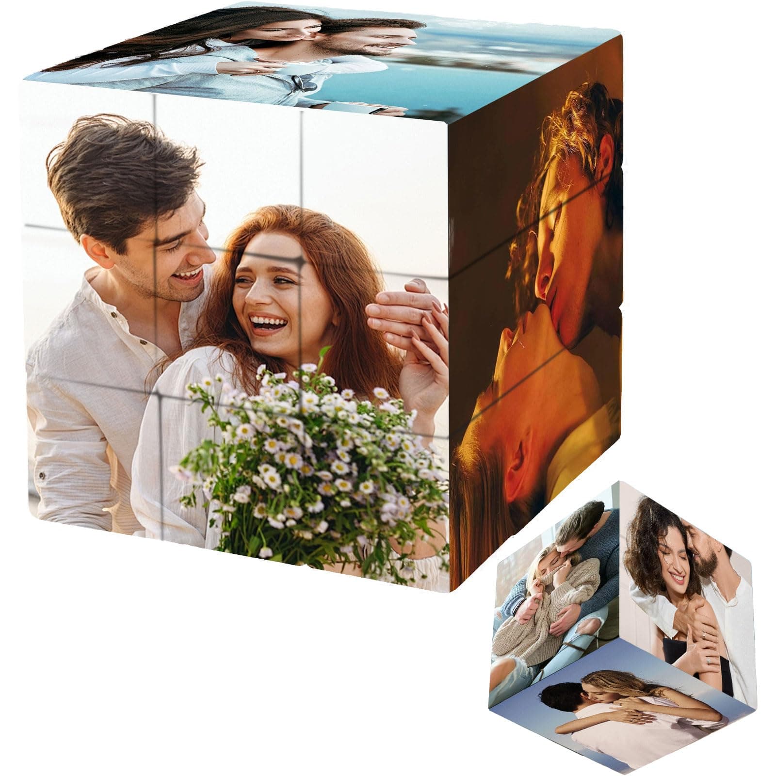 Custom Cube Puzzle with Photo,Personalized Photo Magic Cube 3D Rotatable Cube with 6 Pictures, for Family, Friends, Birthday, Christmas, Valentine's Day, Customized Gift