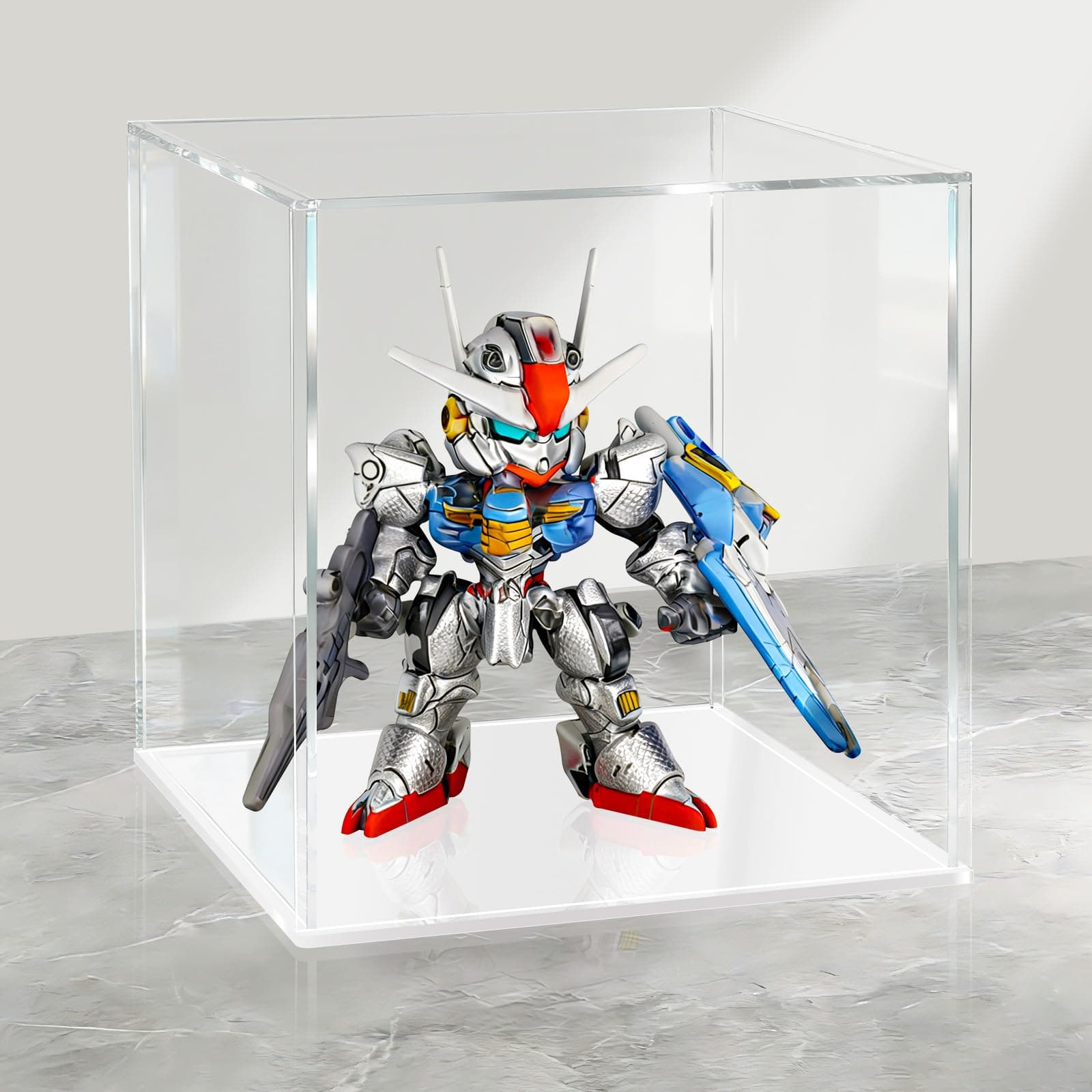 LANSCOERY Acrylic Display Case, Assemble Showcase Display Box for Collectibles, 6x6x6 Inch White Base