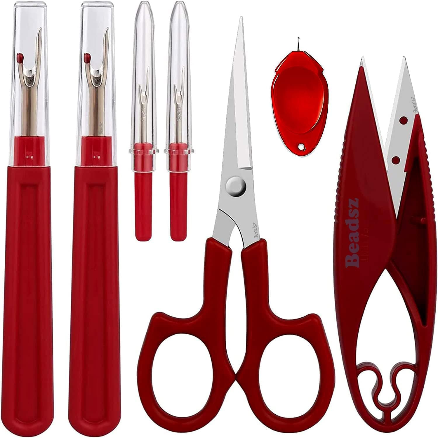 Beadsz Sewing Seam Ripper Tool, Stitch Remover and Thread Cutter with 2big+2small Seam Rippers,1 Pack Thread Snips,1pack 5”Scissor