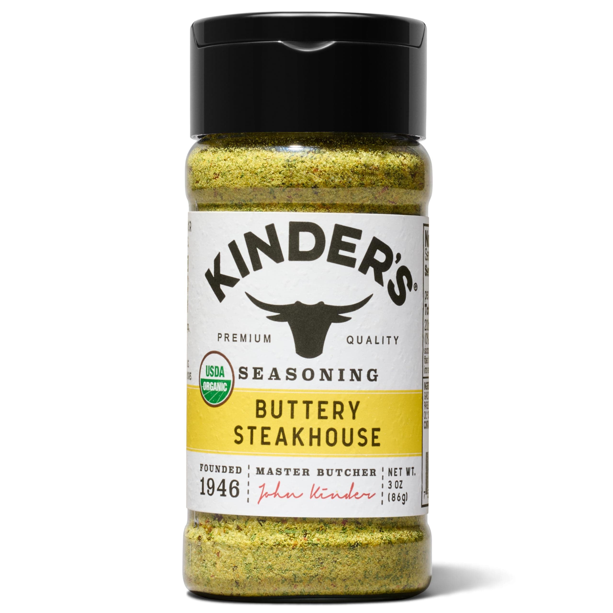 Kinder's Organic Buttery Steakhouse Rub, Premium Quality Seasoning, MSG Free, USDA Certified Organic, 3 oz