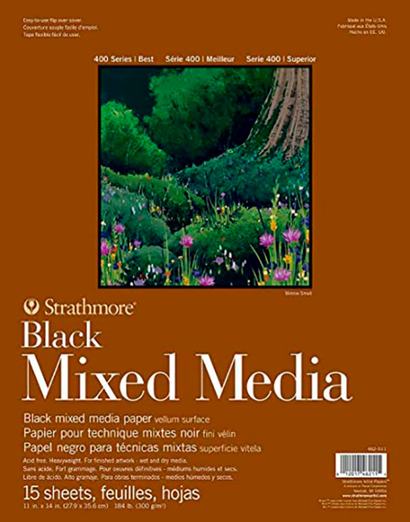 400 Series Mixed Media Paper, Black, Glue Bound Pad, 11x14 inches, 15 Sheets (184lb/300g) - Artist Paper for Adults and Students - Watercolor, Gouache, Graphite, Ink, Pencil, Marker