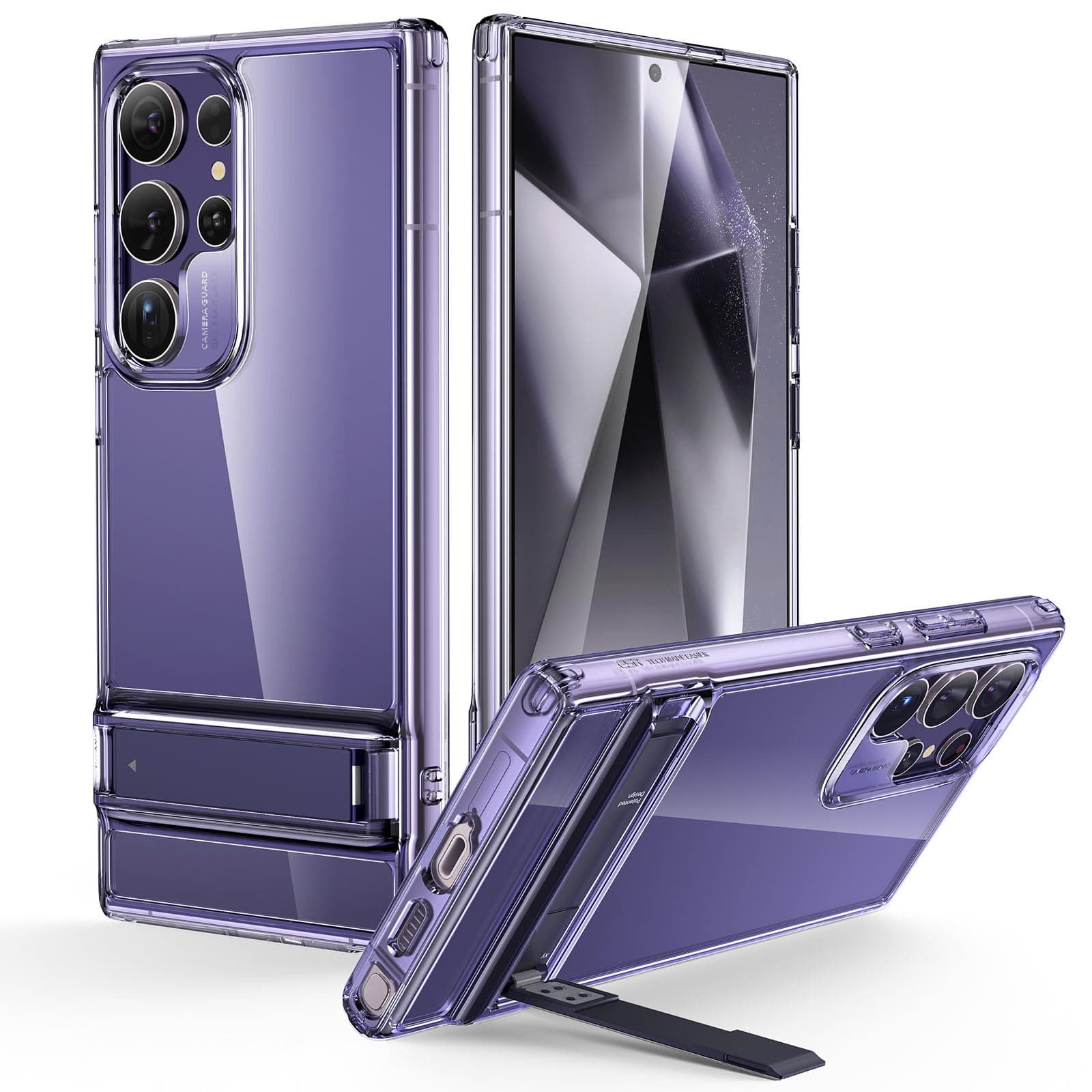 ESR for Samsung Galaxy S24 Ultra Phone Case, 3 Stand Modes Kickstand for S24 Ultra Cover, Military-Grade Drop Protection, Slim Fit, Boost Series Case, Clear Purple