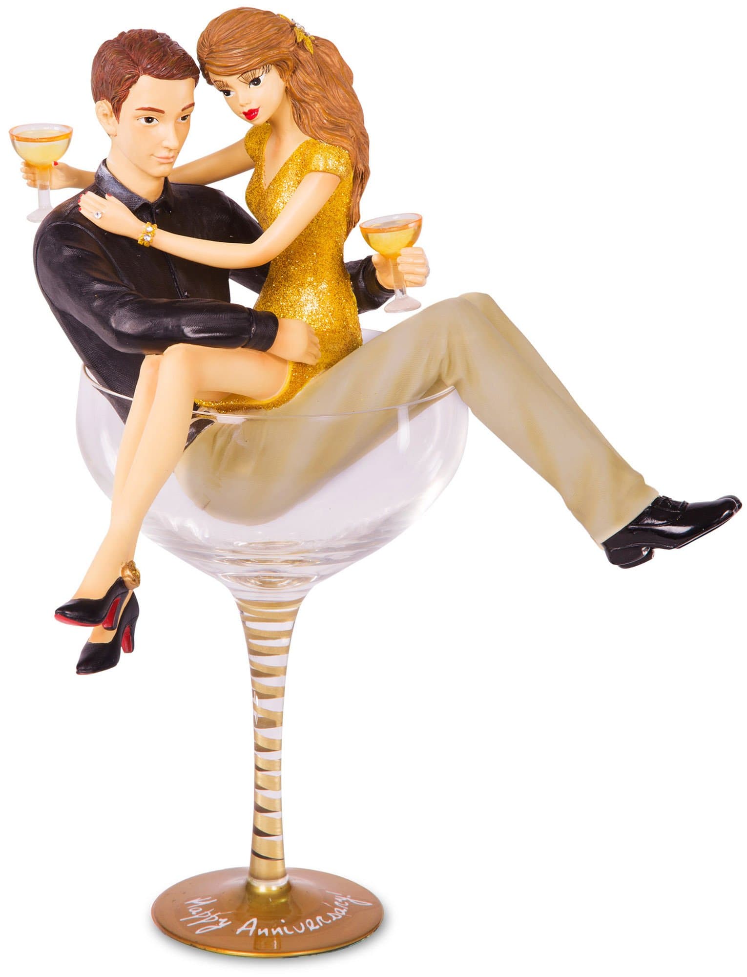 H2Z tableware Hiccup "Happy Anniversary" Couple in Glass, 11-1/2", Multicolor