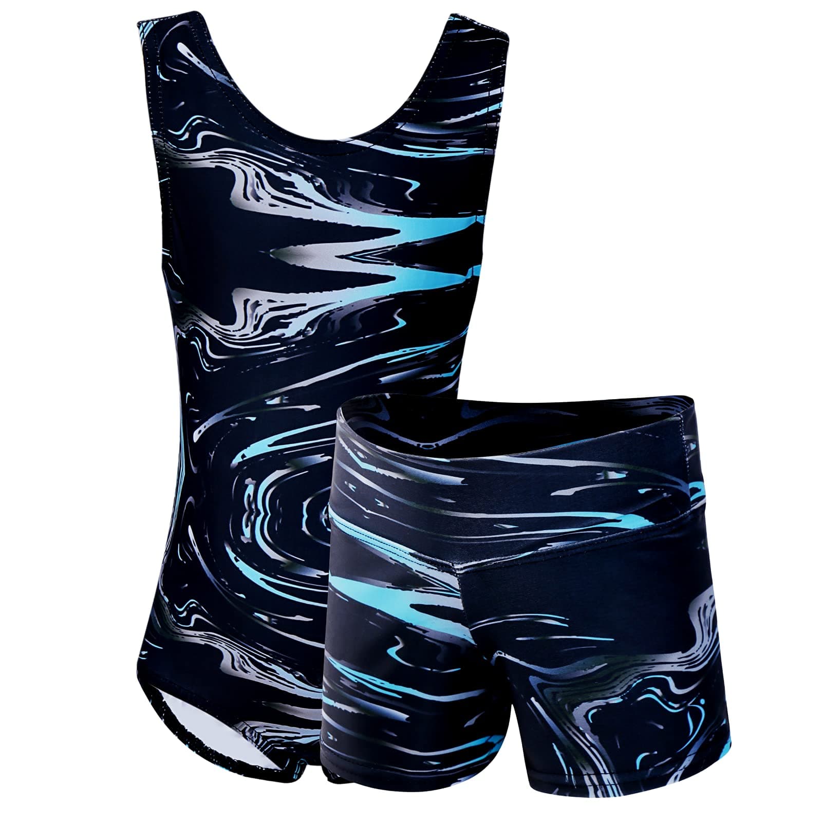- Marble Line Gymnastics Leotards for Girls with Shorts for Ages 4-16