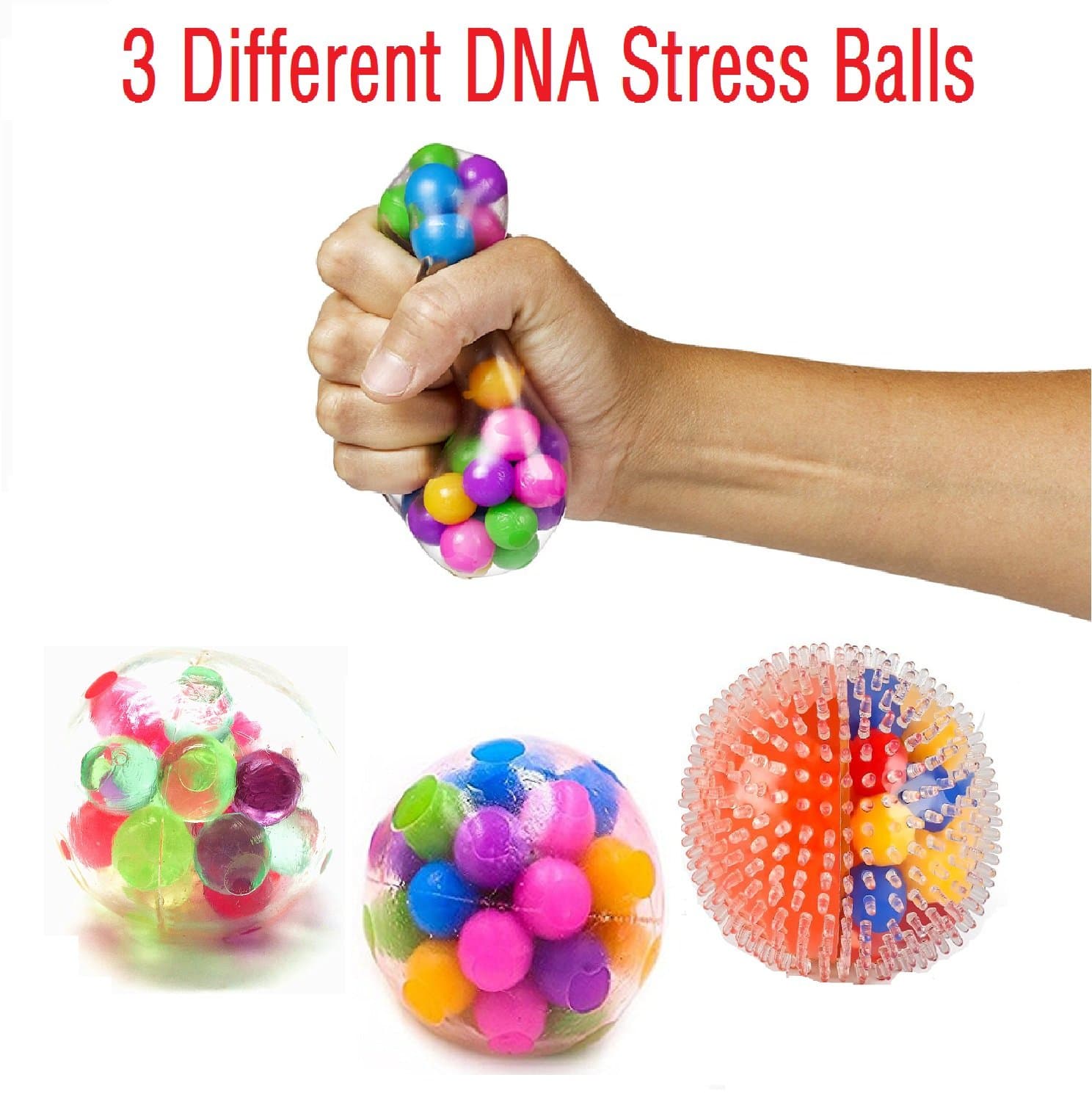 DNA Stress Relief Balls Set(3 Pack)-Squeezing Stress Relief & Fidget Balls-Risk-Free Sensory Rubber Ball For Anxiety Kids/Adults With Autism, ADHD, Bad Habits & More