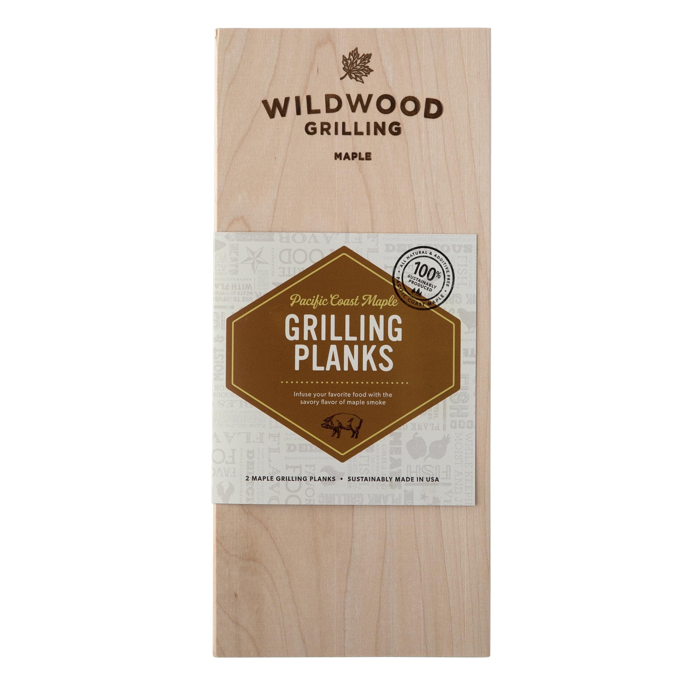 Wildwood Grilling 2-Pack PREMIUM Grade 5" x 11" Maple Grilling Planks - Adds a Sweet Yet Subtle Flavor to Food - USA-Made & Sourced - 100% Natural Product for Pork, Pizza, Veggies & More