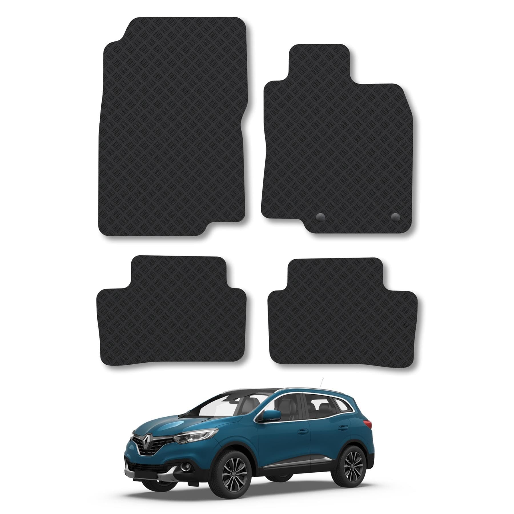 Renault Kadjar (2015-2022) Rubber Car Mats Accessories Tailored Fit Compatible Accessory Waterproof Protection Non-Slip Floor Mats Full Coverage Durable Front Rear Set Coverage with Clips