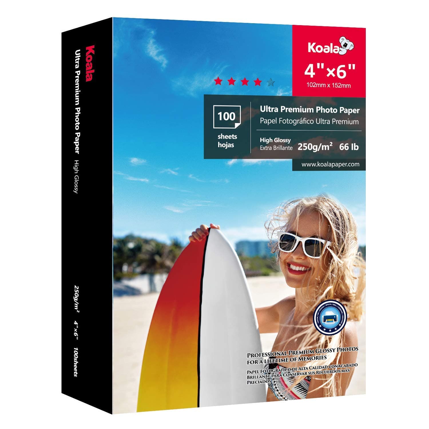 Glossy Photo Paper 4x6 inch 10x15 cm 250gsm 100 Sheets with Premium High Glossy Advanced Resin Coated for Canon Hp Epson Inkjet Printer