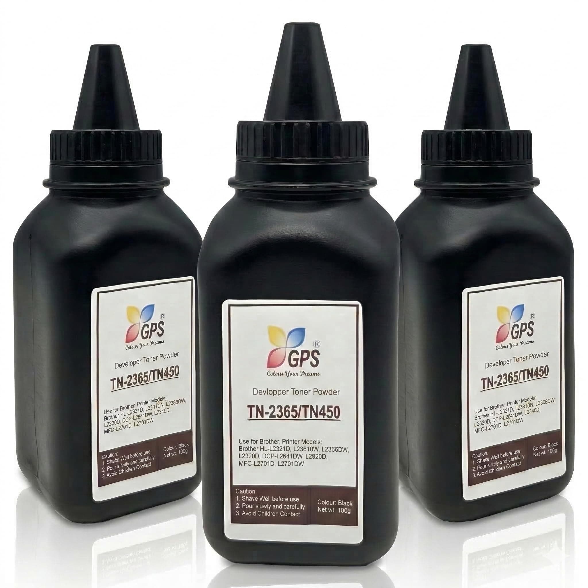 GPS Colour Your Dreams Laser Toner Powder Refill Kit for Brother TN-2365 (Pack of 3, 100g) High Yield for HL-L2321D, L2361DN, L2366DW, DCP-L2520D, L2541DW, MFC-L2701D, MFC-L2701DW Printers