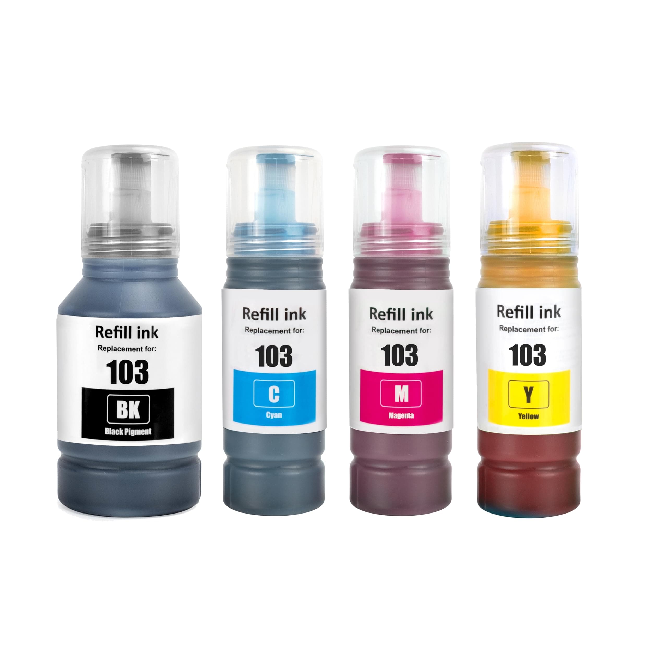 NexNova® Ink Set 103 for EcoTank 135ml for Black 70ml for each Cyan Magenta Yellow for EPSON Combo Set 4-Pack for L3252 L1110 L3110 L3111 L3150 L3151 L3156 L3160 L5190