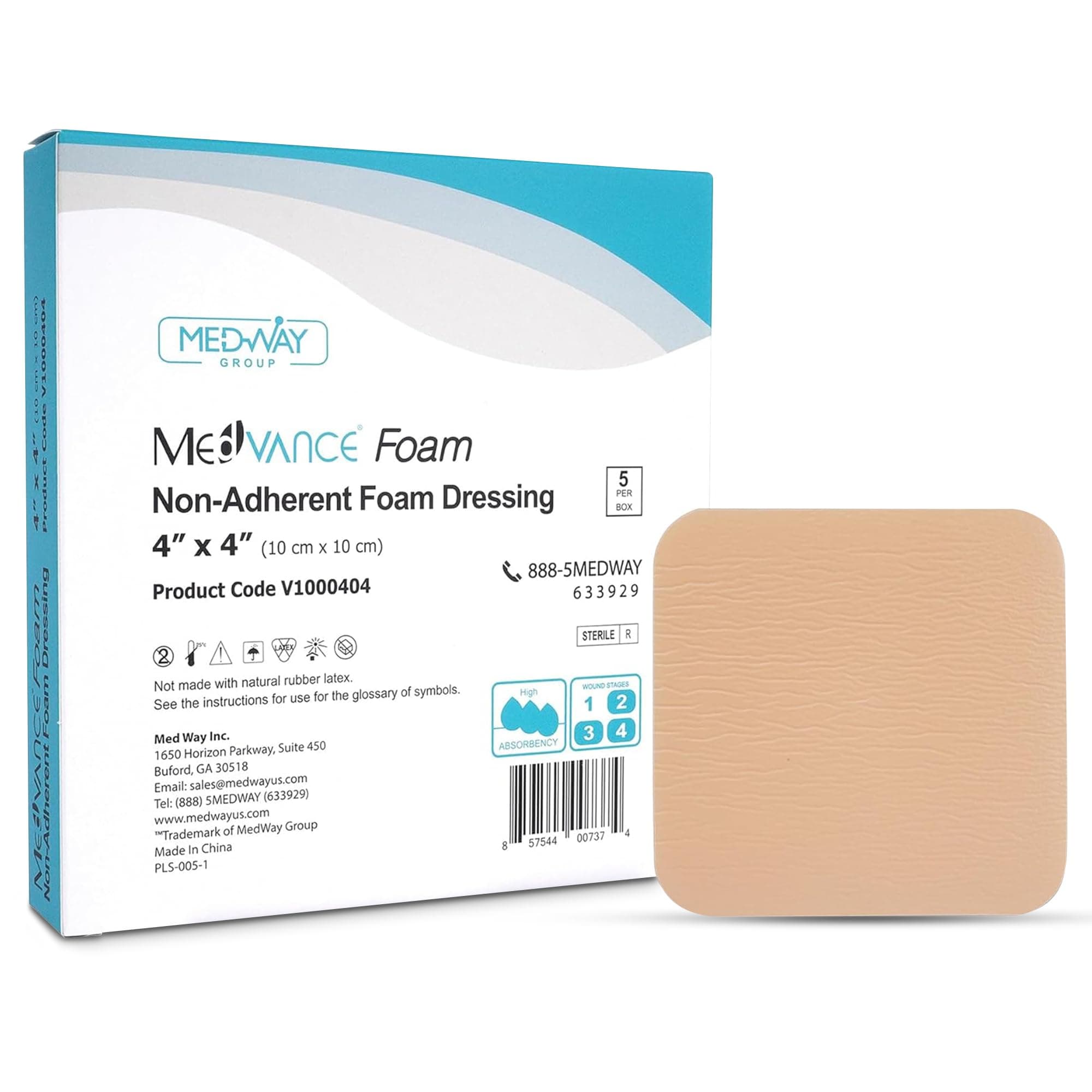 TM Foam – Waterproof Non-Adhesive Hydrophilic Foam Dressing 4"X4" Box of 5 dressings