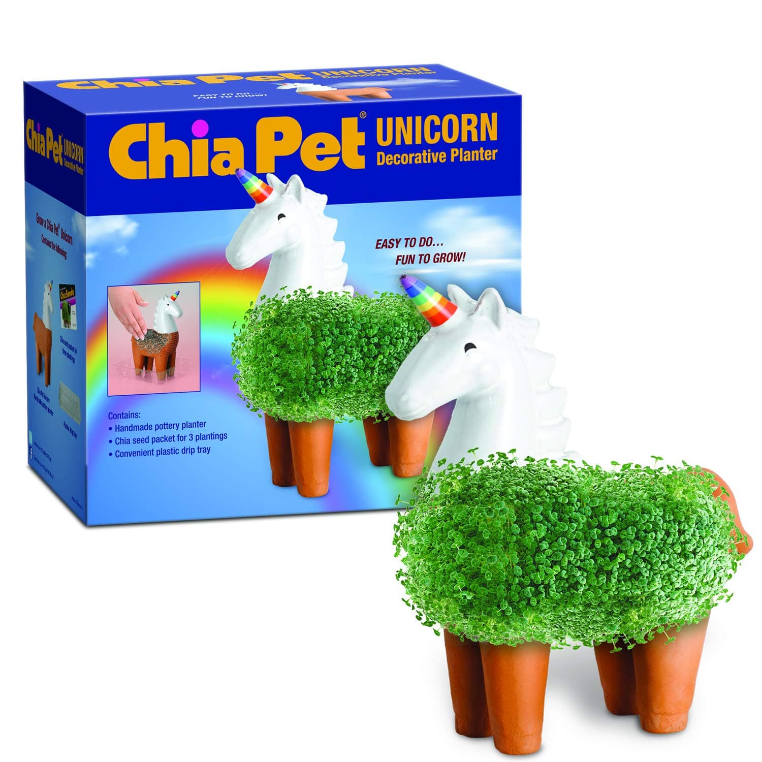 Chia Pet Unicorn with Seed Pack, Decorative Pottery Planter, Easy to Do and Fun to Grow, Novelty Gift, Perfect for Any Occasion