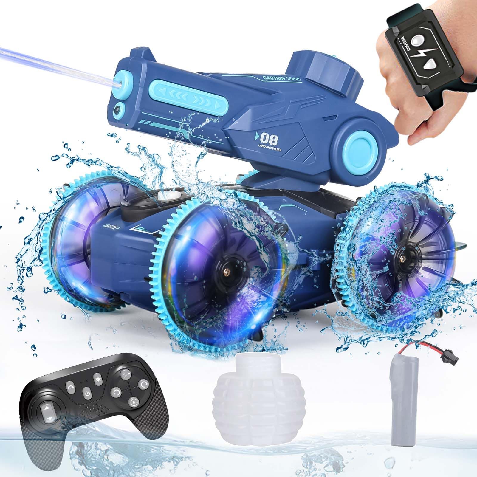 3-in-1 Remote Control Car, RC Boat & Water Gun - Amphibious RC Car for Land & Water, Adjustable Speed, Waterproof, Perfect Valentines Birthday Gifts for Kids-Blue