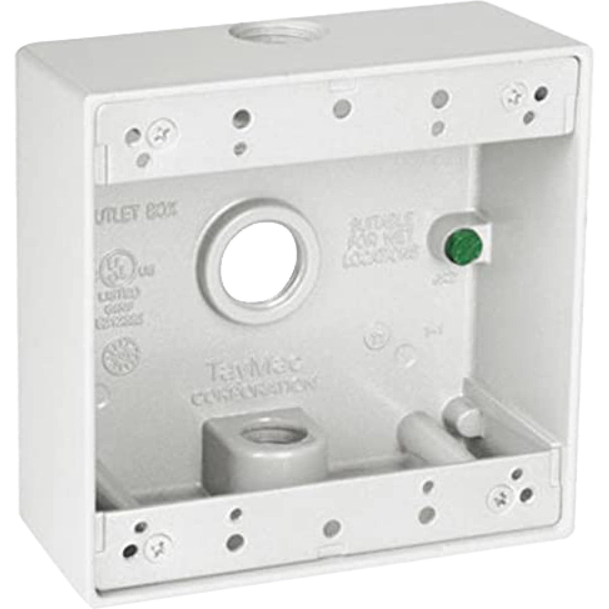 TayMac DB375WH 3/4-Inch 3 Hole 2-Gang Weatherproof Box, 3/4-Inch Outlets, White