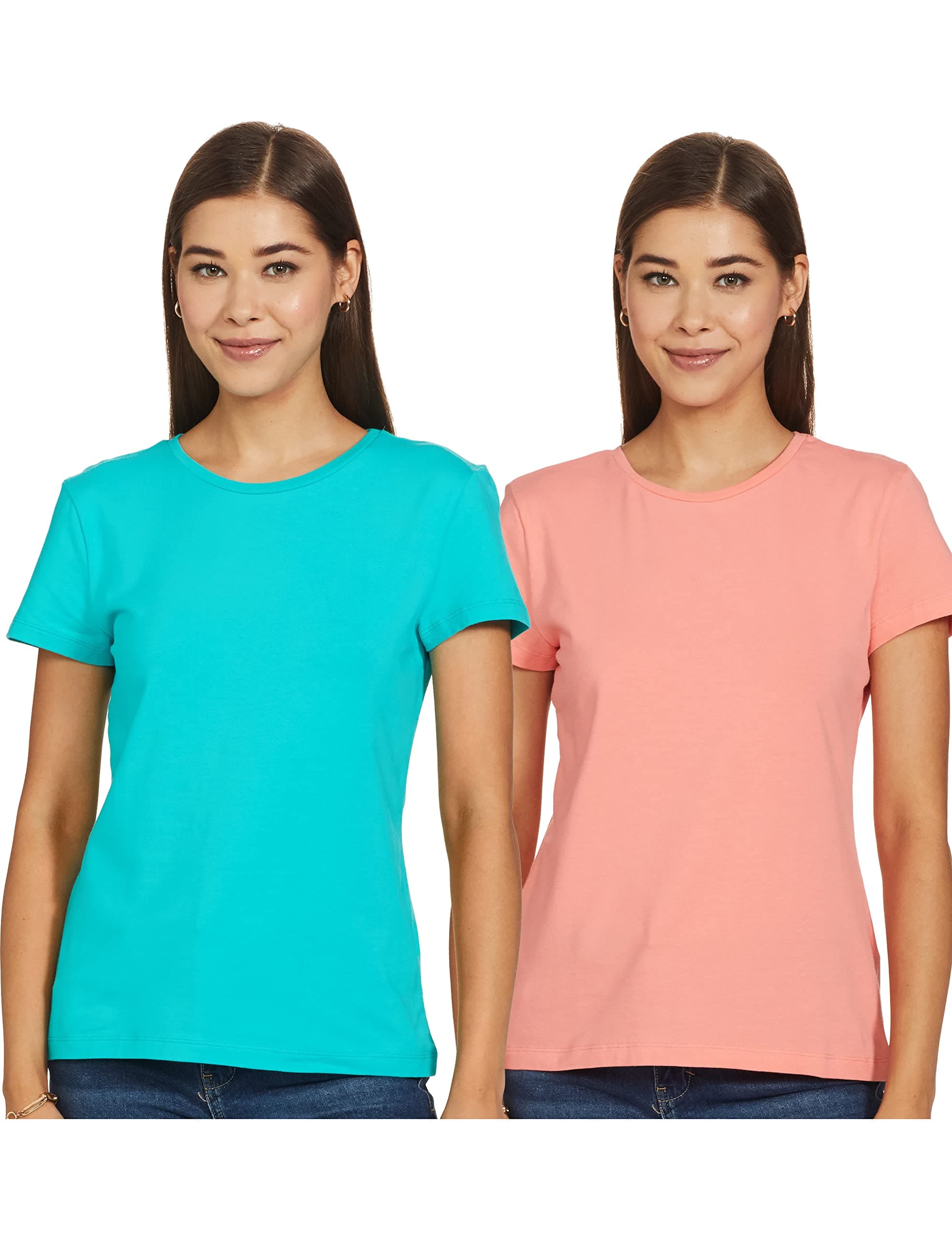 Amazon Brand - Symbol Women's Cotton Stretch Regular Fit T-Shirt (Pack of 2)