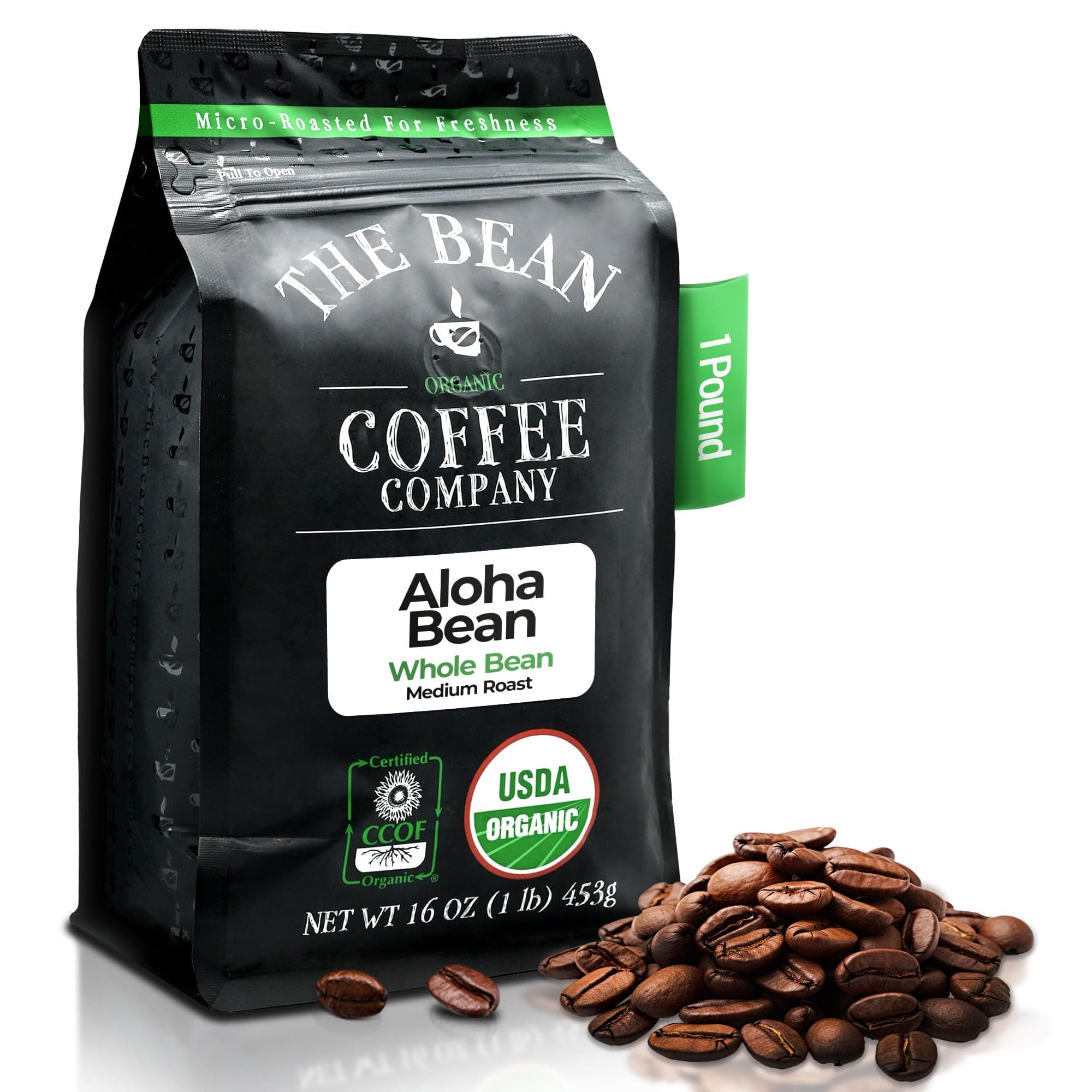 The Bean Coffee Company Organic Aloha Bean (Hawaiian Hazelnut), Medium Roast, Whole Bean, 16-Ounce Bag