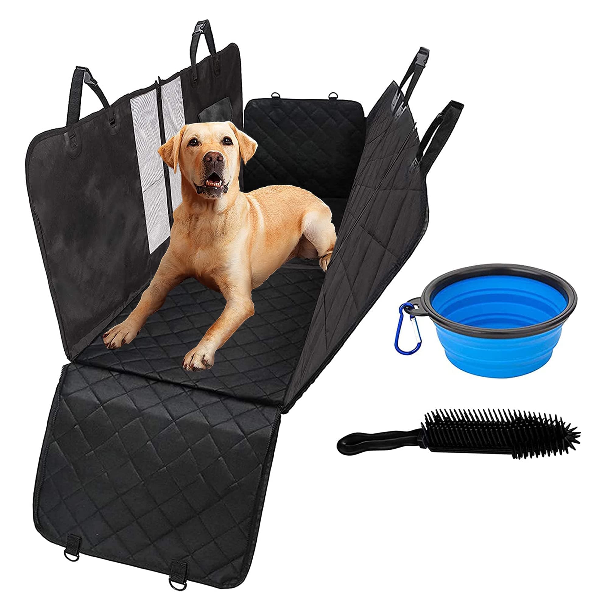 smartpeasXXL Padded Dog Car Seat Cover - Universal, Robust, Detachable - Includes Dog Bowl & Brush - 165 * 142 * 50 Cm