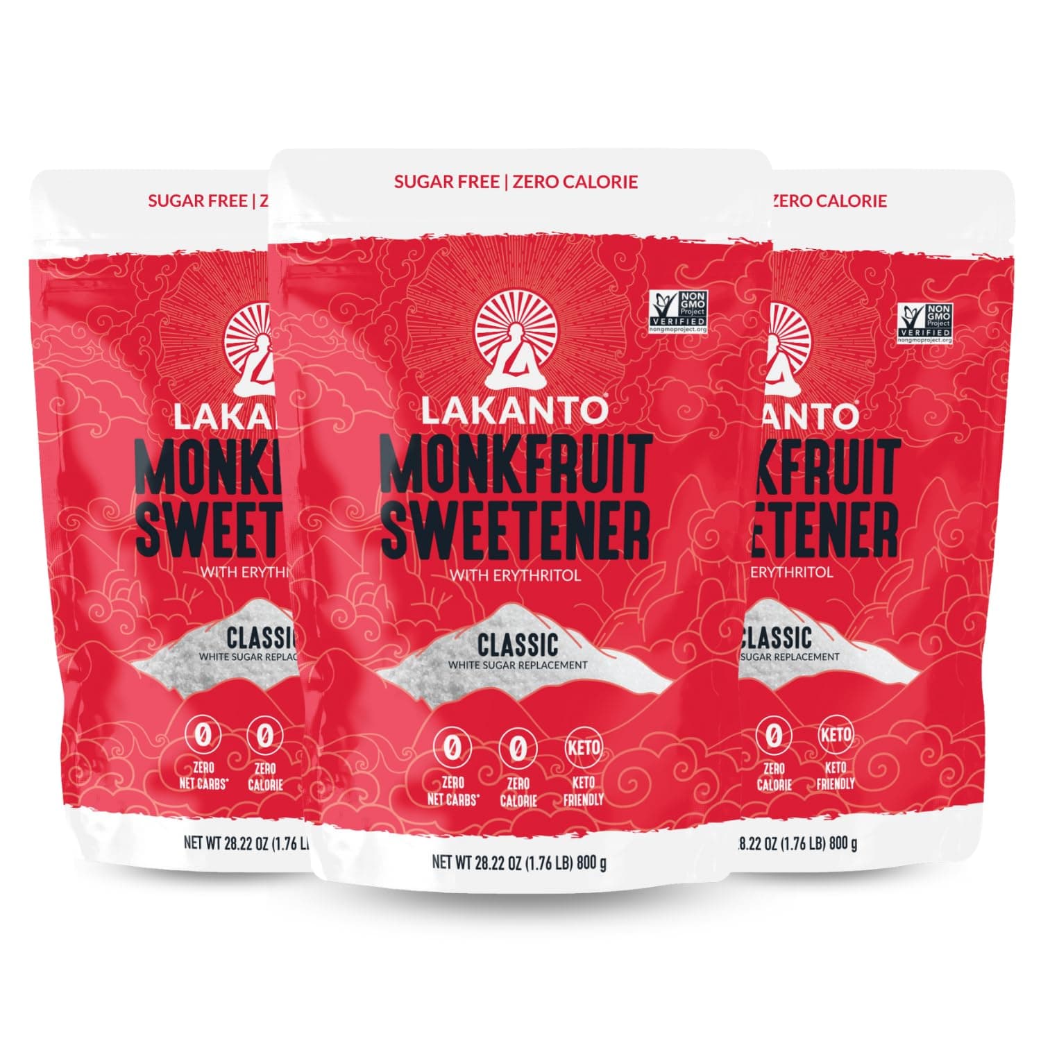 Lakanto Classic Monk Fruit Sweetener with Erythritol - White Sugar Substitute, Zero Calorie, Keto Diet Friendly, Zero Net Carbs, Baking, Extract, Sugar Replacement (Classic White - 1.76 lb Pack of 3)