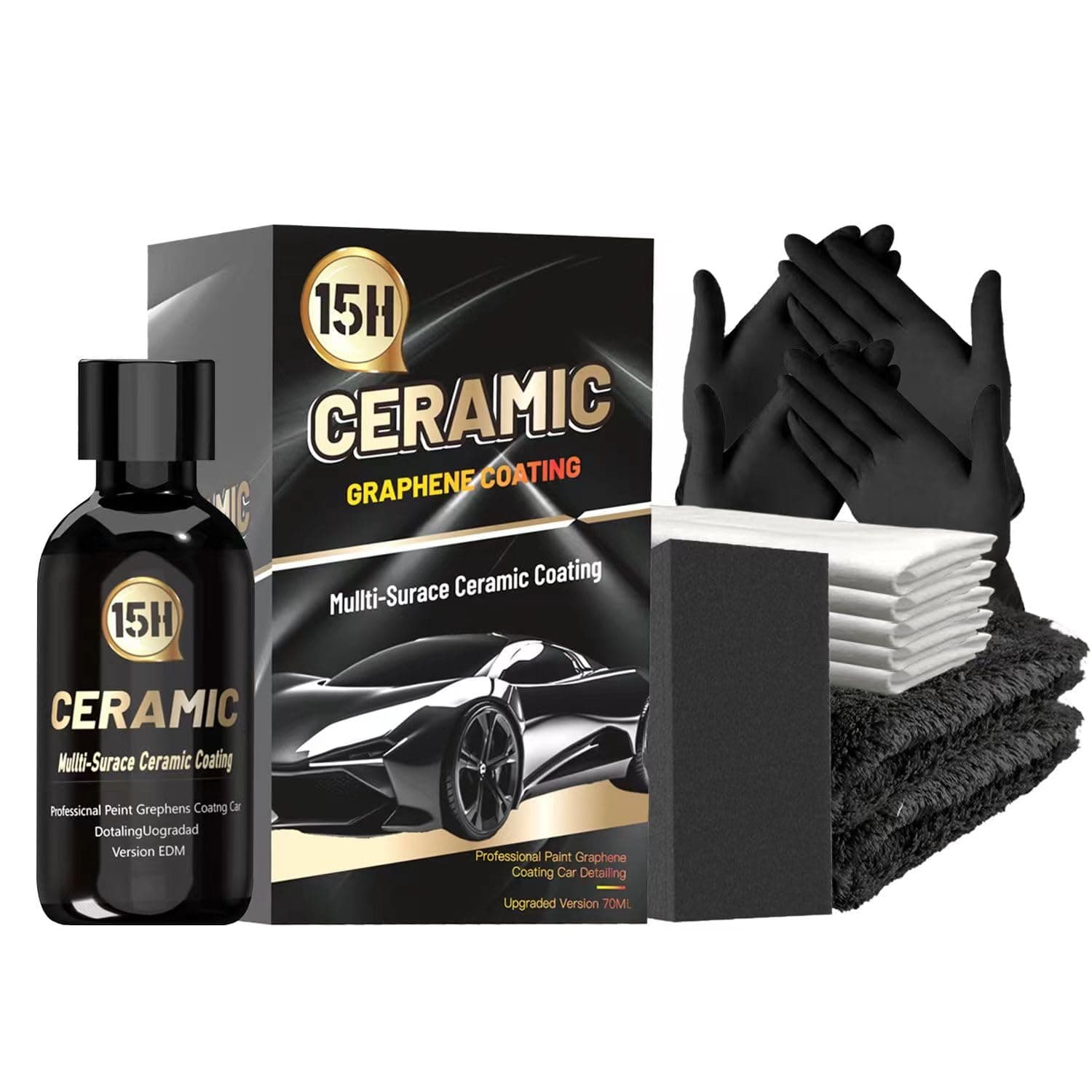 Graphene Ceramic Coating for Cars (70ml) 15H Advanced Graphene Coating for Car Detailing - 10+ Years of Long Lasting Protection -Easy to Use Stronger than Car Wax,Extra-hardness High Gloss