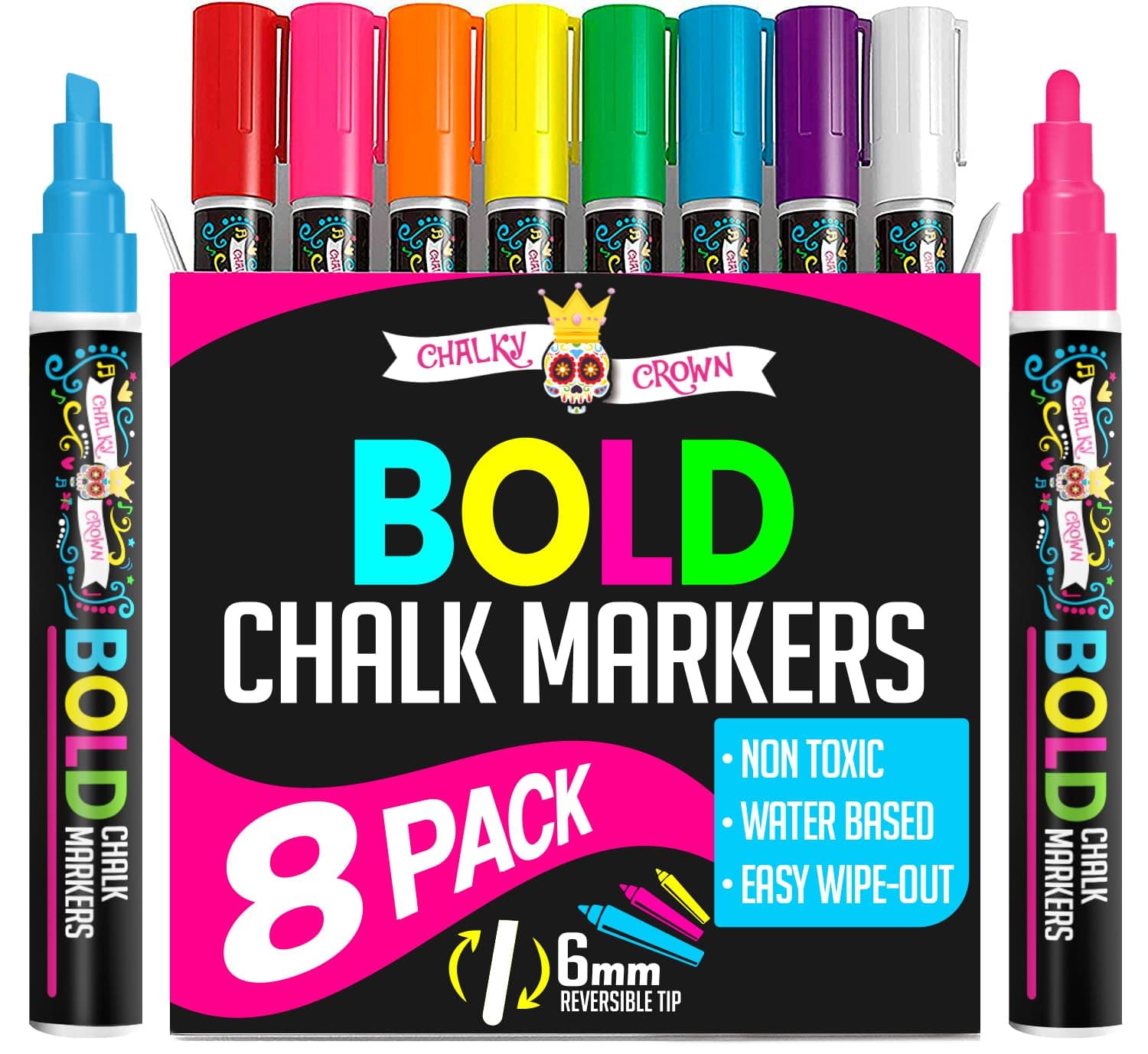 Liquid Chalk Marker - Dry Erase Marker Pen - Chalk Markers for Chalkboards, Signs, Windows, Chalkboards and Glass - Reversible Tip - Includes 24 Chalkboard Labels
