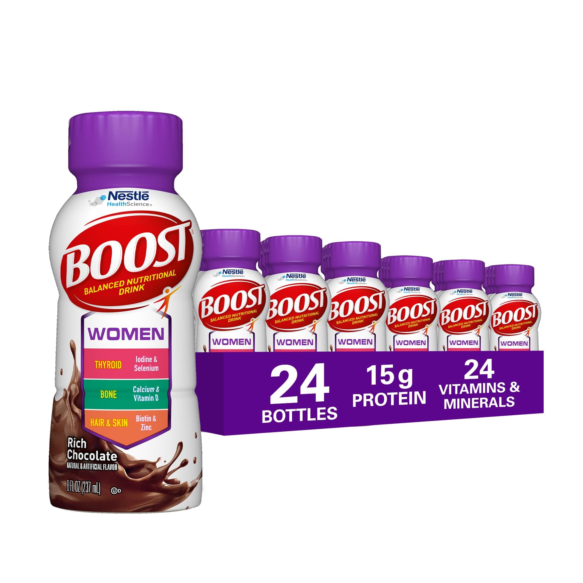BOOST Women Balanced Nutritional Drink, Rich Chocolate, 8 fl oz (Pack of 24)