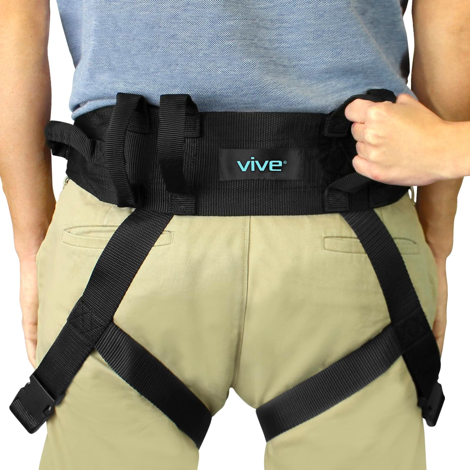 Vive Transfer Belt With Leg Loops Medical Nursing Safety Gait Assist Device Bariatrics Pediatric Elderly Occupational And Physical Therapy Long Strap And Quick Release Metal Buckle 55 Inch Transfer Be