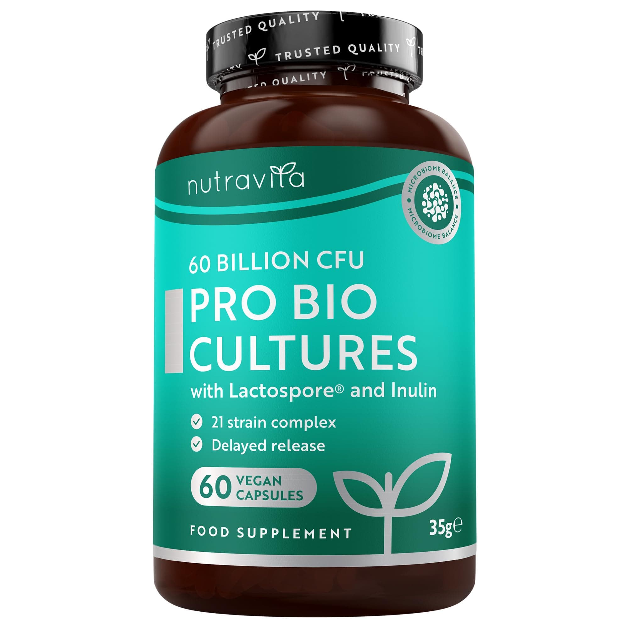Nutravita Probiotics Cultures 60 Billion CFU, 21 Strain Complex with Lactobacillus Reuteri & Acidophilus - Bio Cultures Complex Probiotics & Prebiotics Supplements, 60 Vegan Capsules - Made in the UK