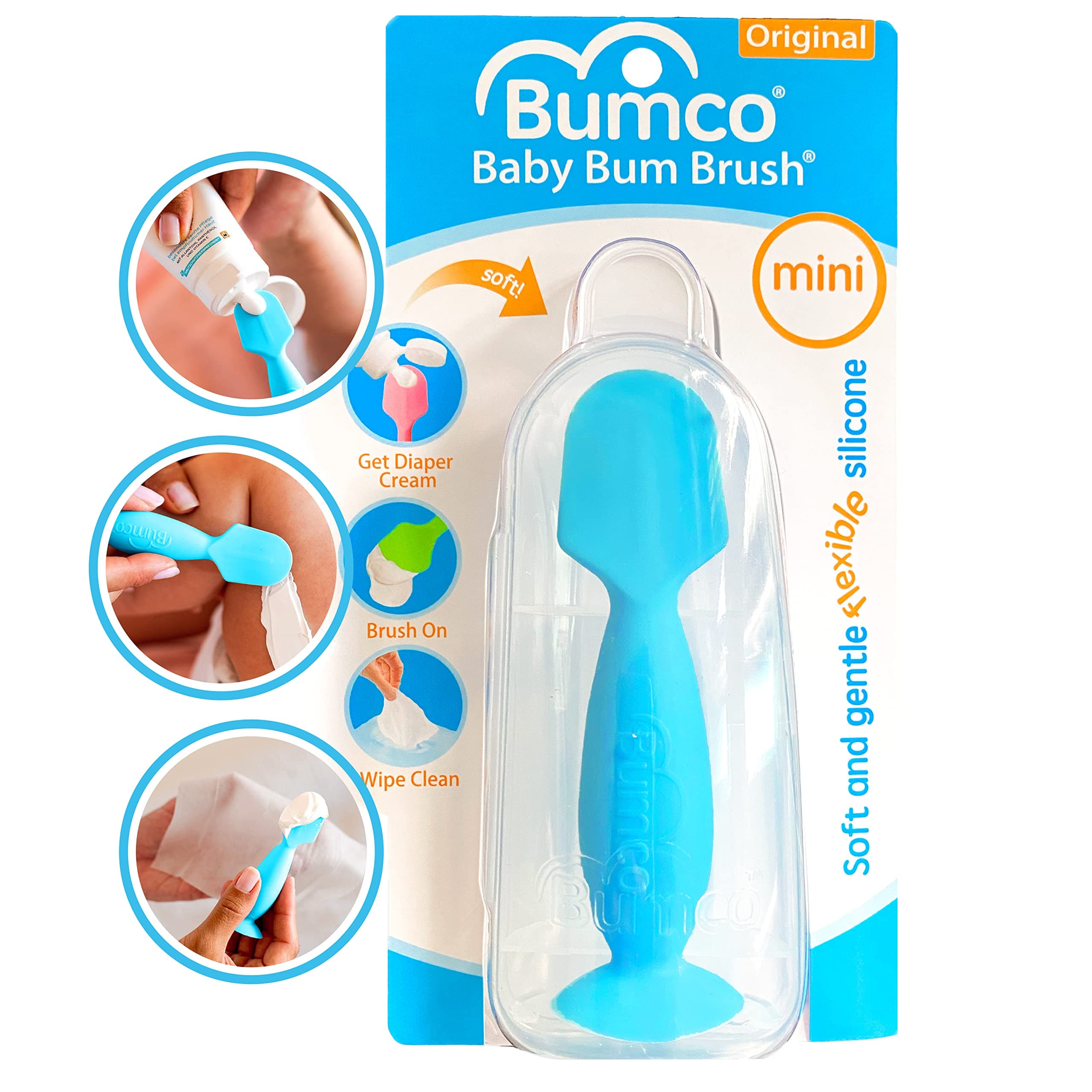 Bumco Diaper Cream Brush - Mini with Travel Case, Baby Butt Paste Diaper Cream Spatula, Butt Paste Spatula for Baby Butt Cream, Mini Diaper Cream Applicator, Butt Spatula Baby, Blue